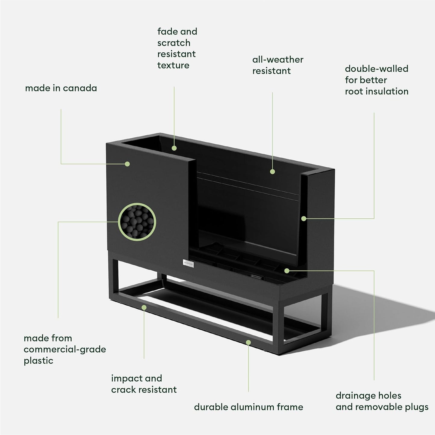 Veradek Block Series Raised Long Box Planter for Patio & Garden | Durable All-Weather Use with Aluminum Stand | Modern Décor for Herbs, Flowers