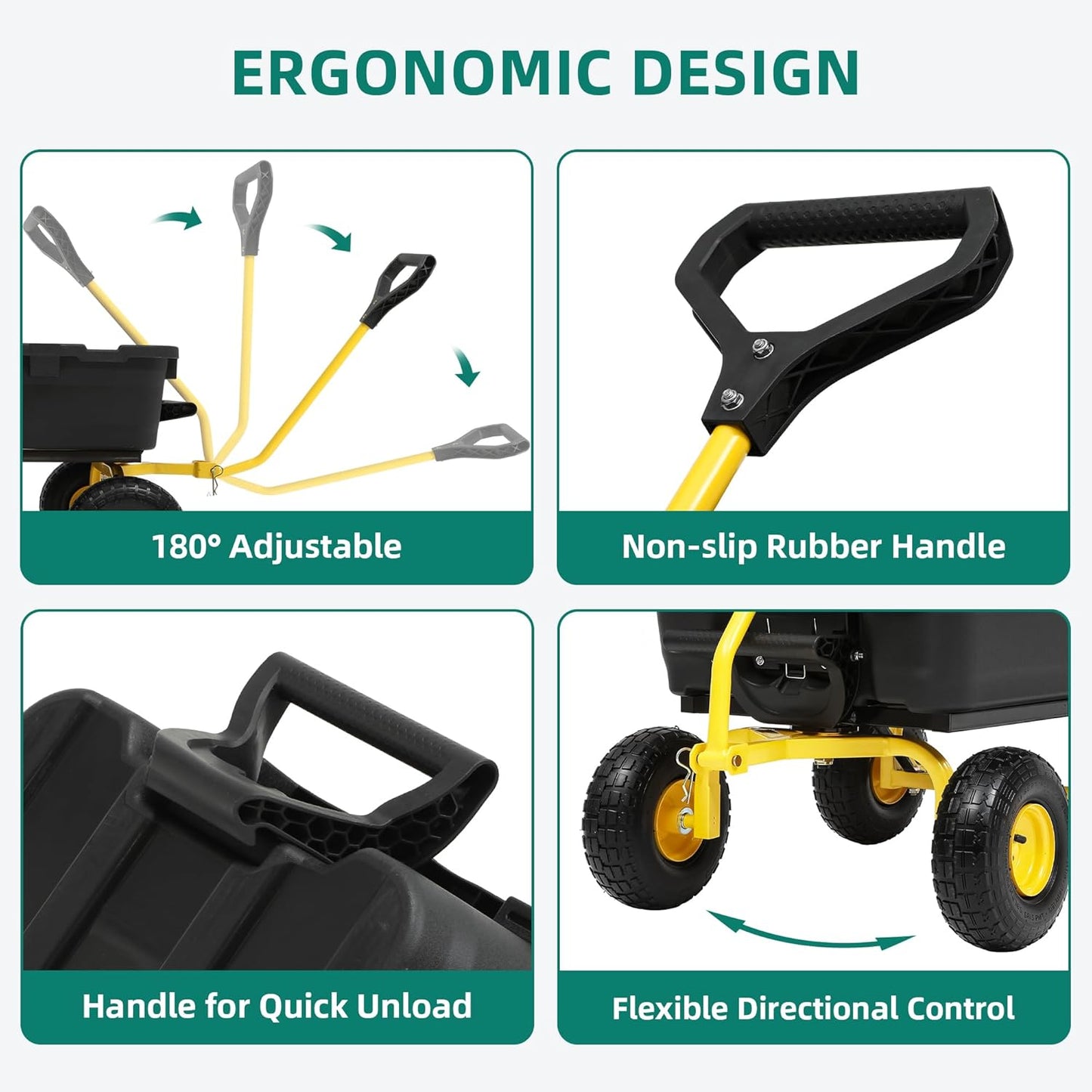 800lb Garden Dump Cart, Heavy Duty Wheelbarrow Dump Wagon with 4 Wheels&Quick-Release Dumping, Utility Wagon Carts for Halloween Pumpkin Hauling Yard, Farm and Garden(Yellow)