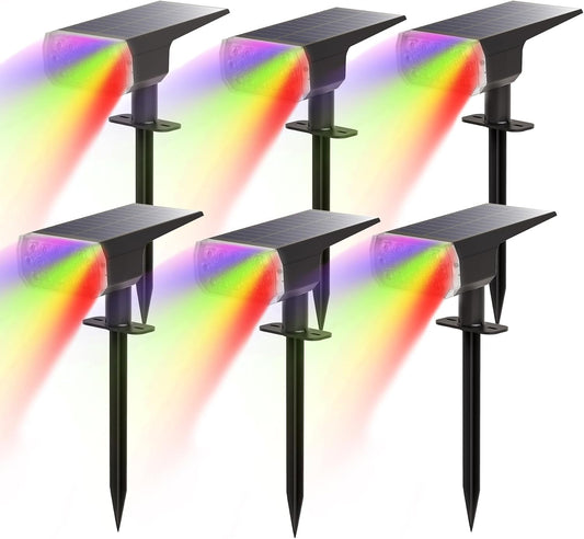 Solar Spot Lights Outdoor, 8 Lighting Modes Multicolor Solar Lights Outdoor Waterproof IP65, Landscape Spotlights for Garden Yard, 6 Pack RGB