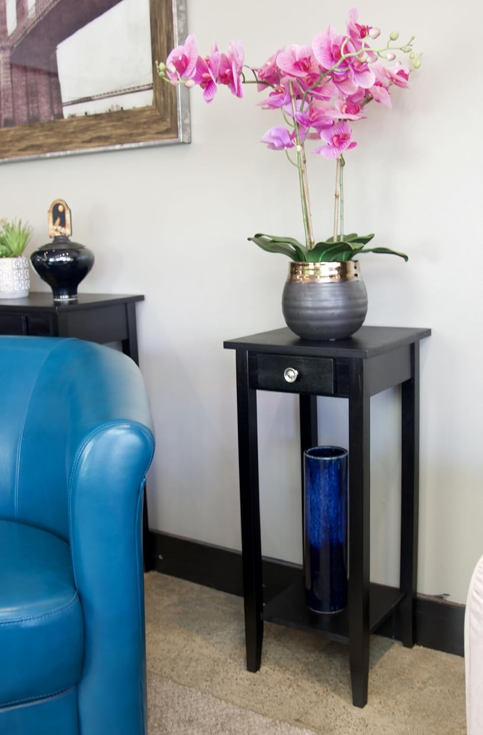 2-Tier Solid Acacia Plant Stand w/Drawer