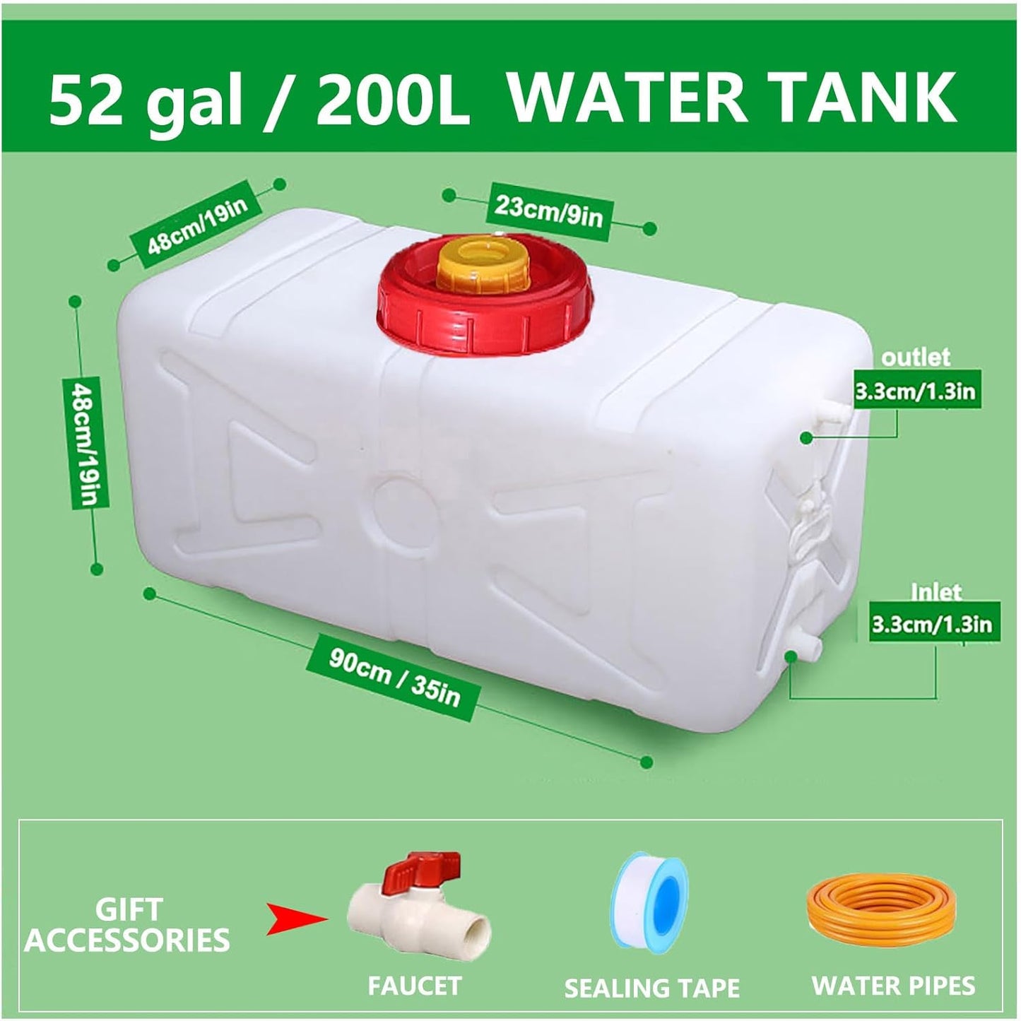 Portable Water Tank 50gal Water Storage Tank for Camping with Spigot Hose Plastic Water Container Water Storage Container for Emergency Water Storage Hiking Outdoor(Size:52gallon / 200L)