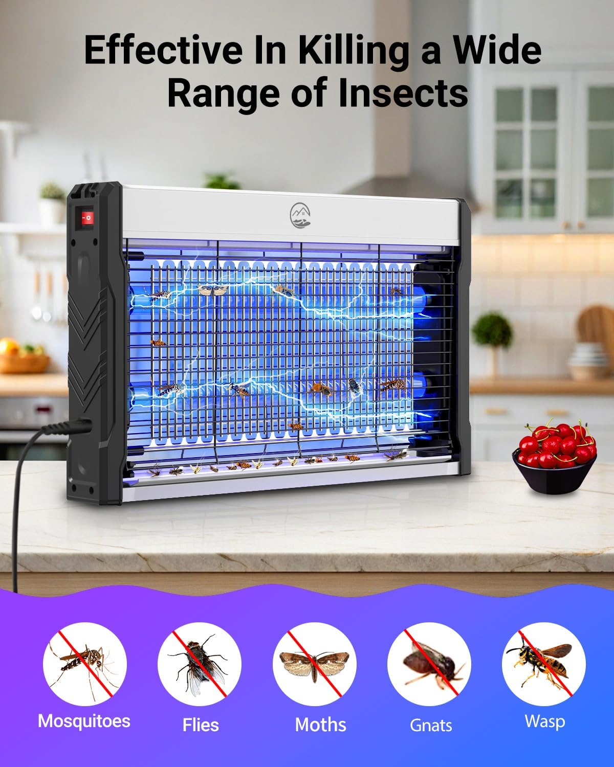 Electric Bug Zapper, 3000V High-Voltage Indoor Fly Killer, Powerful Electric Mosquito Zapper for Fly, Mosquito, Fruit, Moth, Gnat, Trap with Removable Washable Tray for Home Patio Backyard