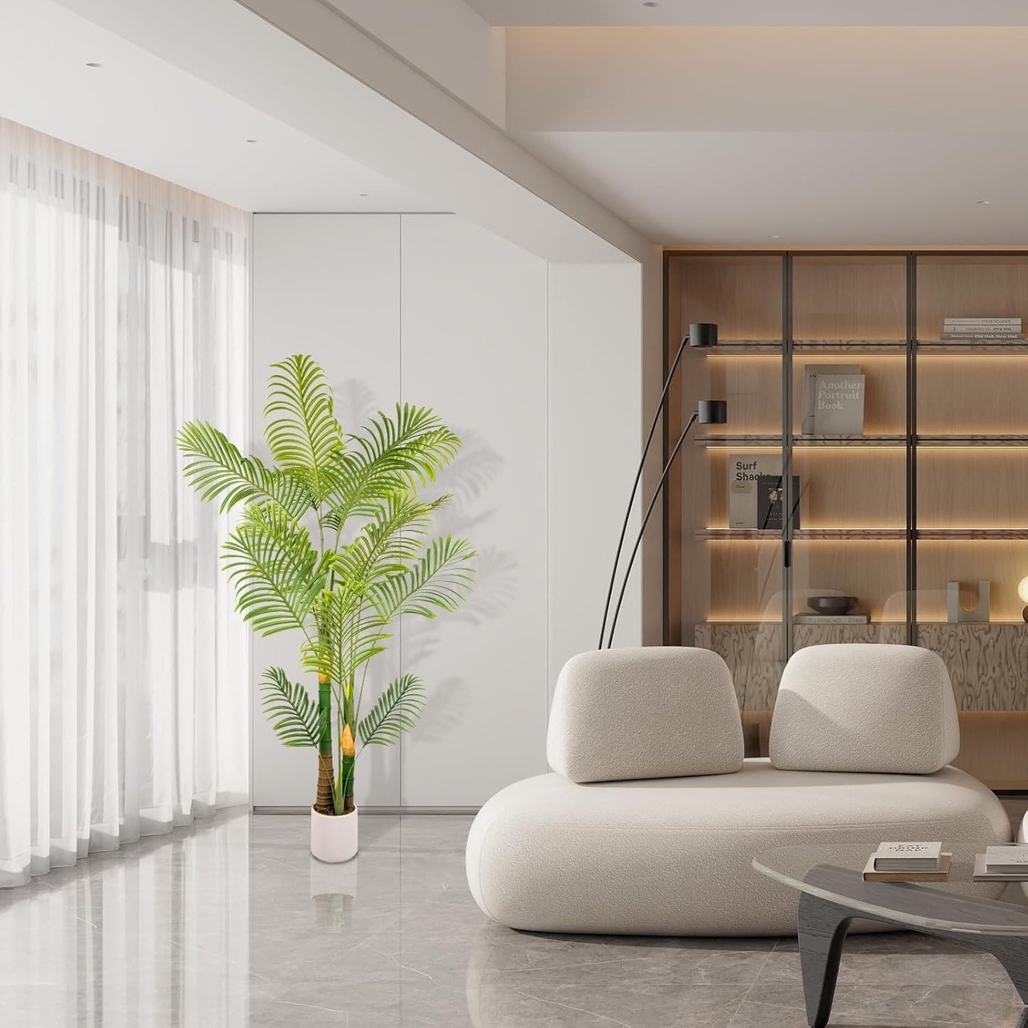 Artificial Fake Palm Tree 6FT 1Pack with White Planter & Free Moss, UV Resistant Artificial Palm Tree for Outdoors, Fake Plants for Poolside Home Room Decor, Faux Plants Outdoor Decor