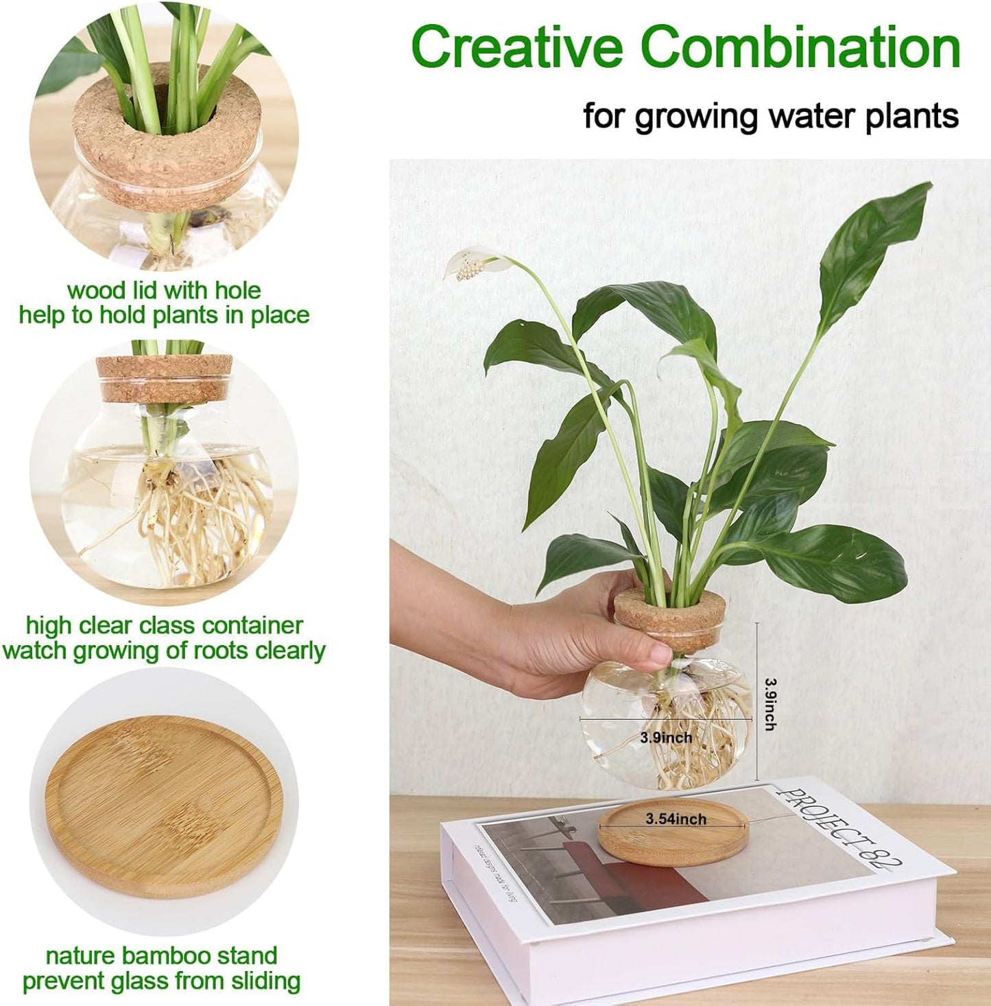 Plant Propagation Station,Hydroponic Glass Container Vase Jars, with Wooden Saucer for Desks, Houses, Garden Decorations, Home Kitchen Decorations and Gifts for Plant Lovers (9)
