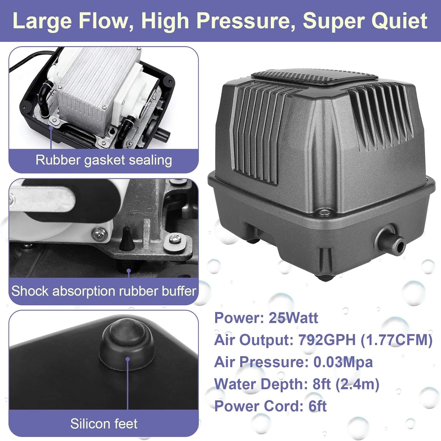 AquaMiracle Koi Pond Aerator Pond Air Pump with Self-Sinking Airline Rubber Air Diffuser, Air Flow Control Pond Deicer All-in-One Pond Aeration Kit for Outdoor Pond 10,000-15,000 Gallons