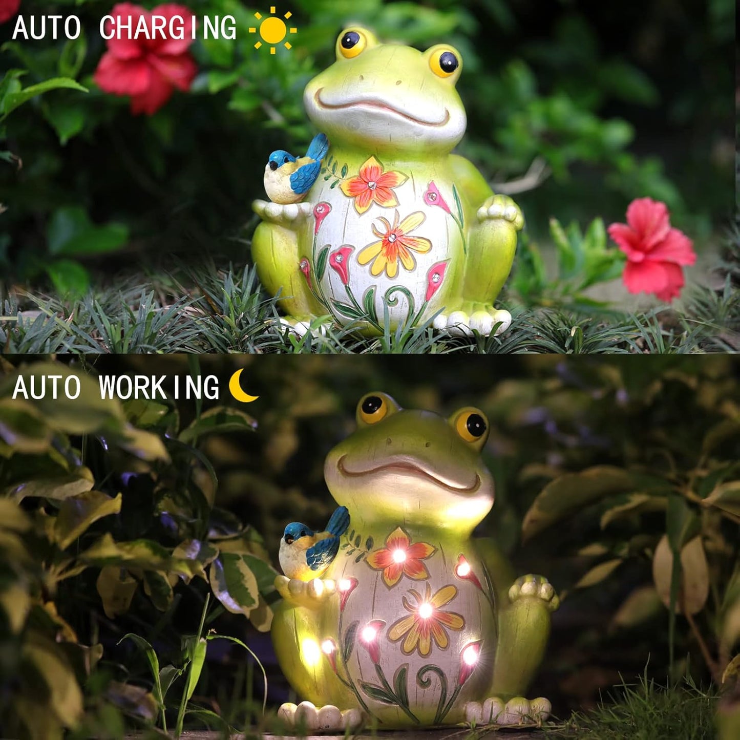Outdoor Frog Sculptures,Solar Resin Garden Outdoor Statues,Christmas Decorations Frog Gifts Sculptures Decorations for Home Patio,Yard,Lawn, Porch, Ornament