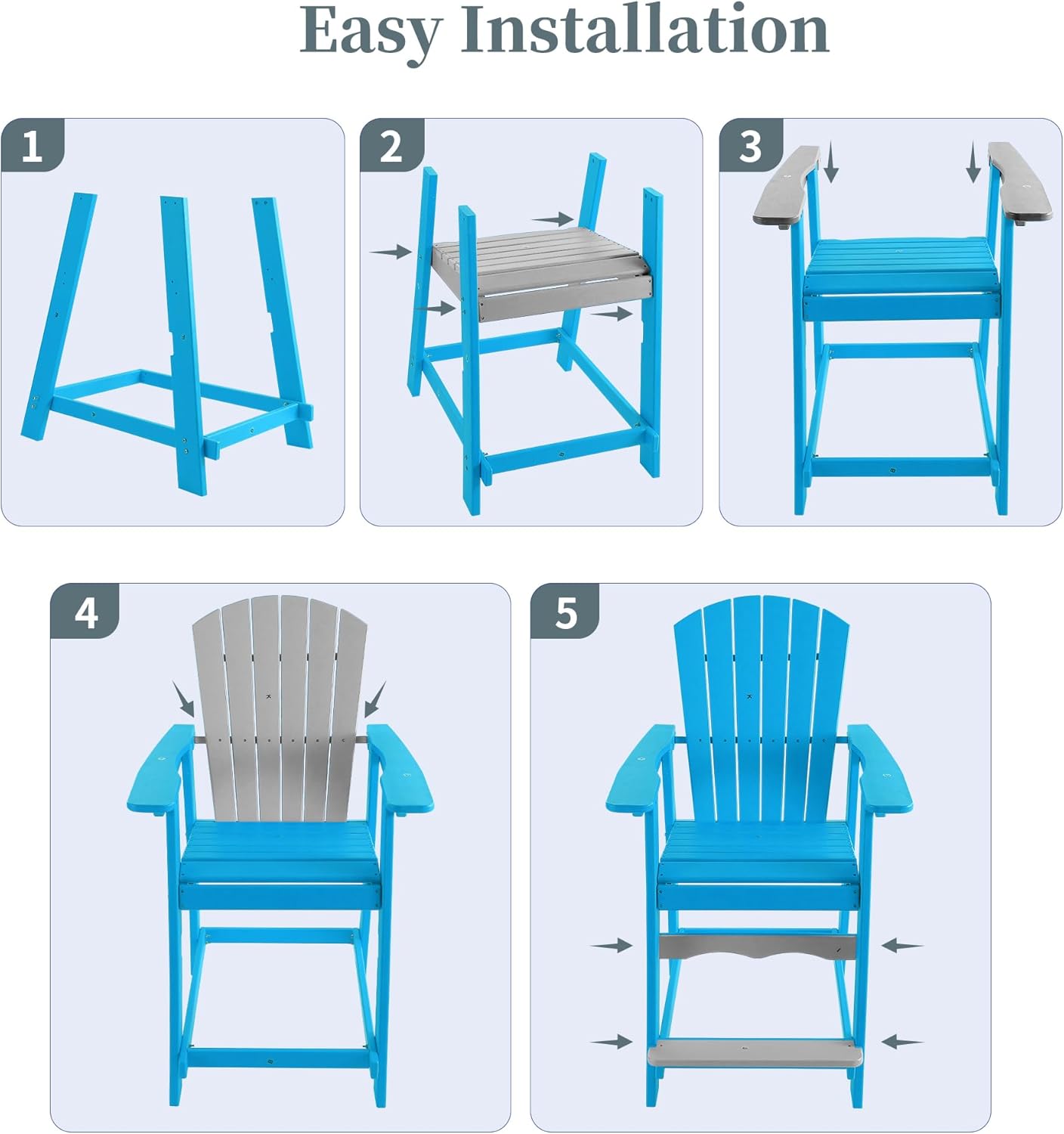 Tall Adirondack Chair Set, Outdoor Adirondack Bar Height Chairs Set of 2, 360lb Capacity HDPE Outdoor Seating for Patio,Balcony, Poolside (Blue, Set of 4)