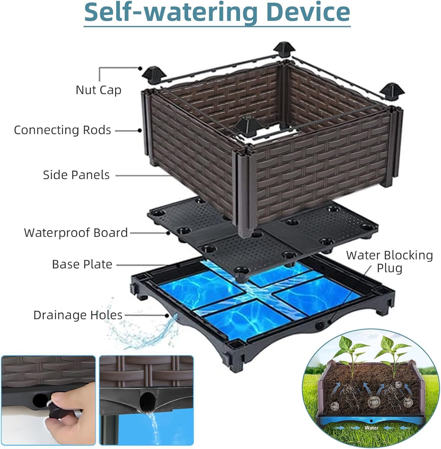 Large Raised Planter Box Outdoor Self Watering 94.4"x15.7"x19.7", Deep Raised Garden Bed - Elevated Garden Box with Drainage Plug, Rectangular Garden Planter Perfect for Patio Balcony Deck