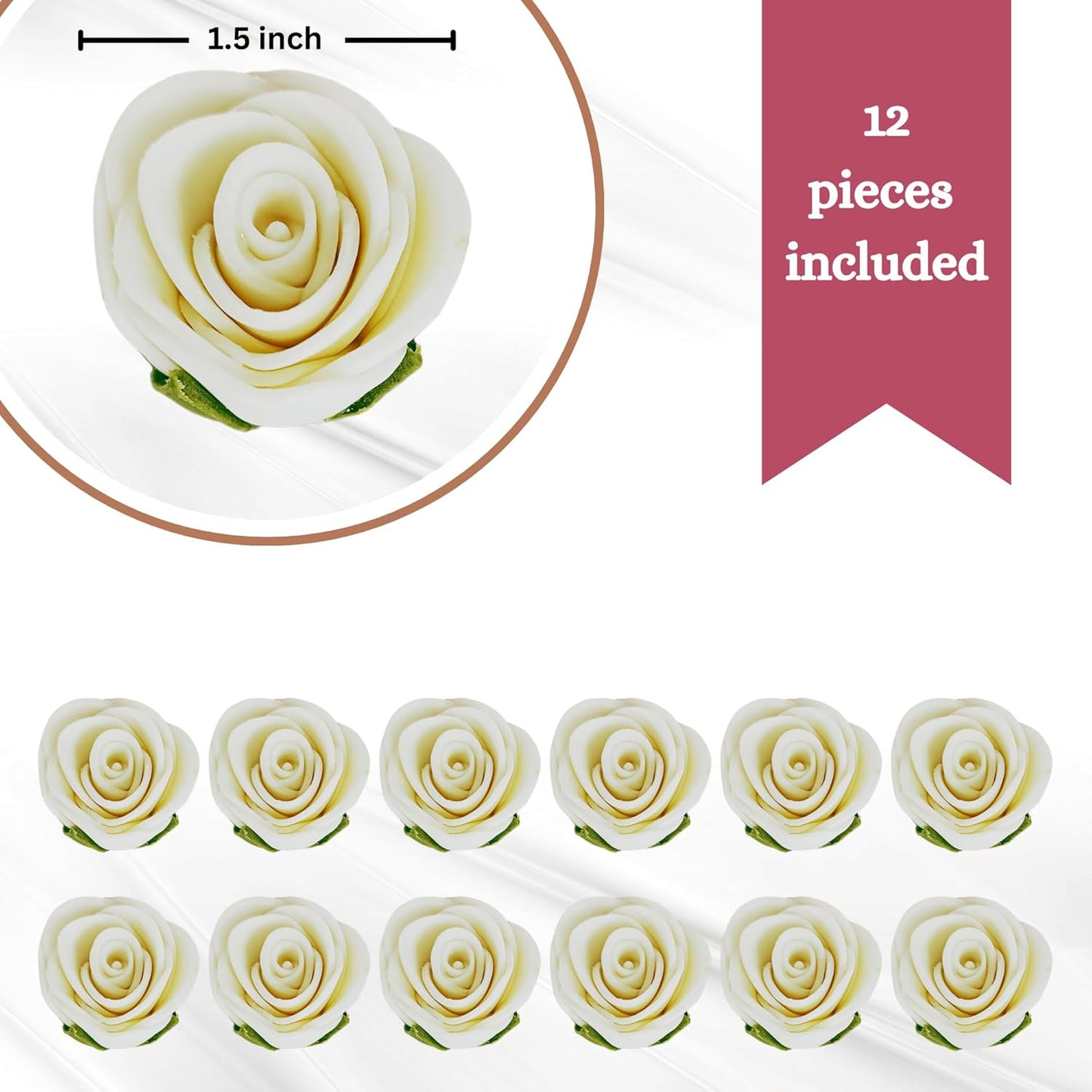 Confect Edible Flower | Edible Flower for cake & Cupcake decorations | Doughnut Edible Toppers | White venetian Flower - Vegan, Gluten-Free, Soy-Free, Dairy-Free, Palm Oil-Free -Pack of 12