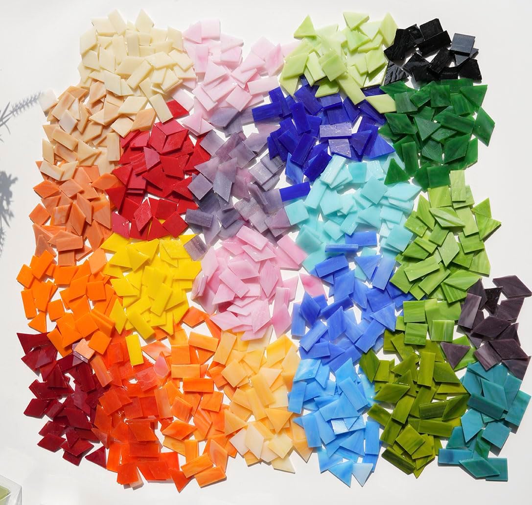 Lanyani 2.4lb Bulk Extra-Large Mosaic Glass Tiles, Opaque Stained Glass Tile Mosaic Pieces in Vibrant Mixed Colors, 4 Shapes for DIY Crafts and Hobbies