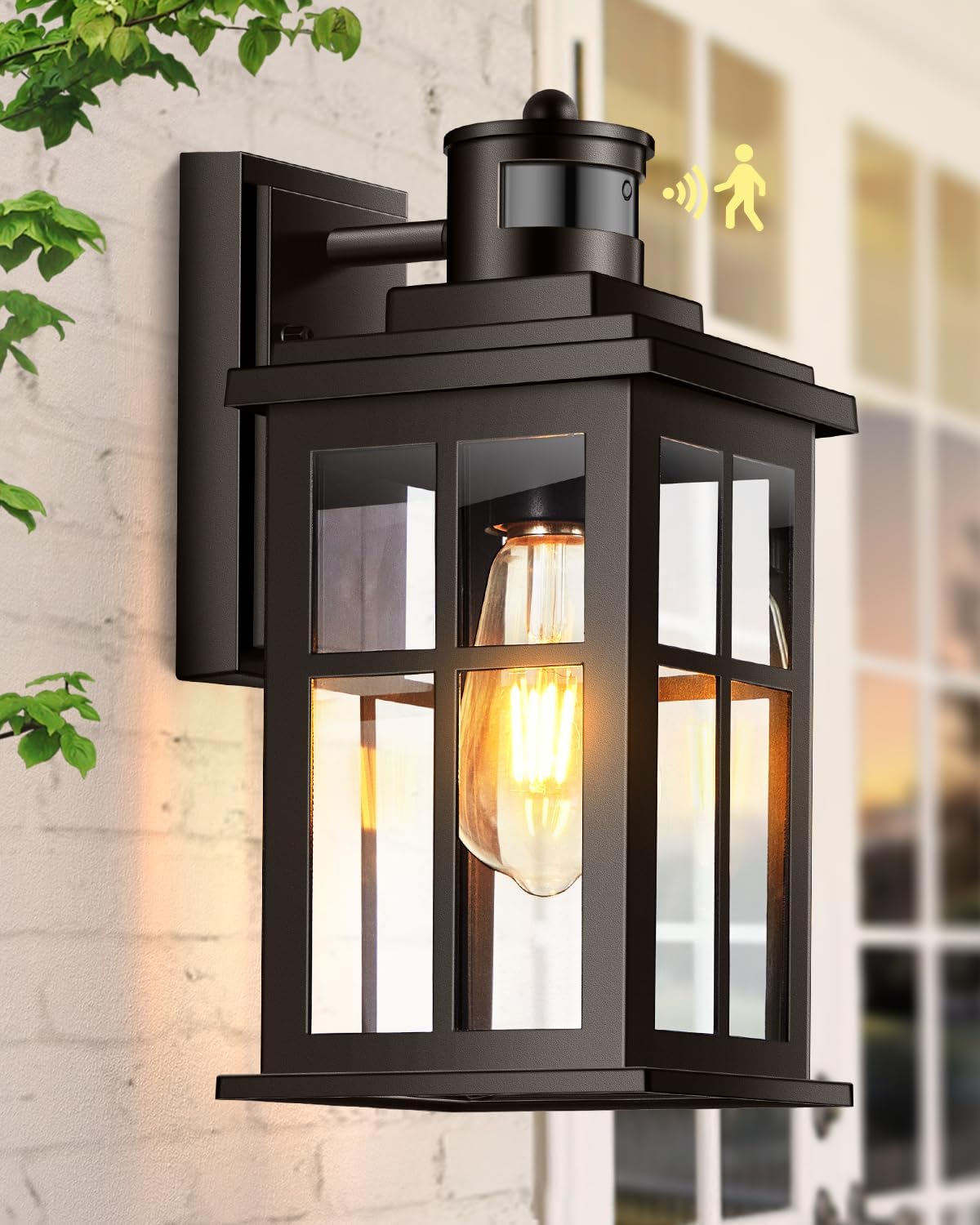 Motion Sensor Exterior Light Fixture, Bronze Dusk to Dawn Outdoor Wall Lights, Waterproof Exterior Lights for House, Porch, Doorway, Garage, 100% Aluminum