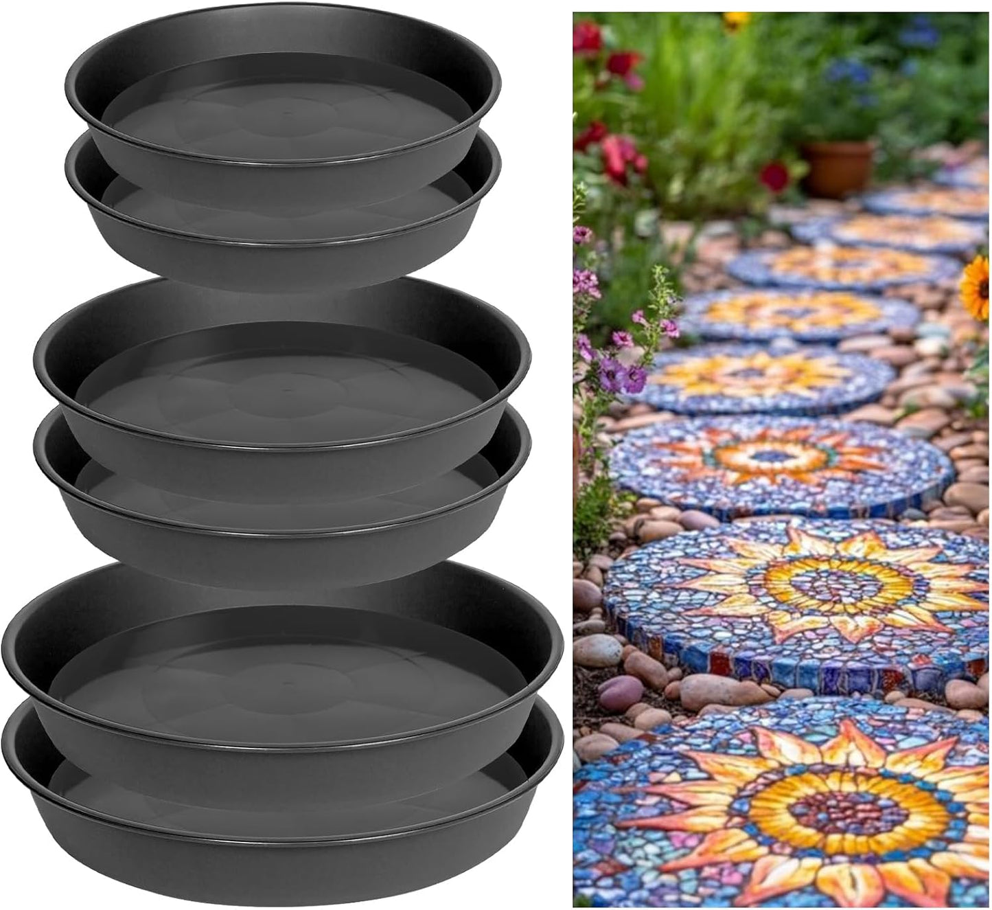 6 Pcs Round Stepping Stone Molds, 3 Size Reusable Cement Molds for Concrete, 8''/9.4''/ 10.8'' Plastic Concrete Mold for Casting Garden and Walkway