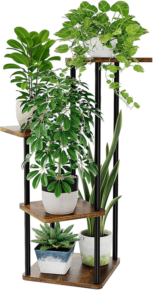 Bamworld 4 Tier Plant Stand Small Plant Shelf for Indoor Plants Corner Flower Stand Wooden Plant Holder for Balcony Living Room Bedroom Brown