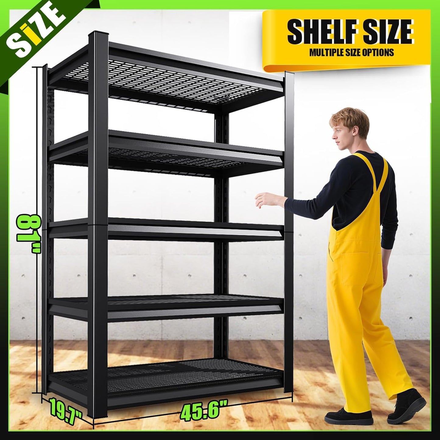 Garage Shelving 5 Tier Metal Shelves Adjustable Garage Storage Shelves Storage Rack 3000LBS Heavy Duty Industrial Shelving Unit Wire Shelf Rack Shelf for Storage Room, Basement,45.7”W×19.7”D×81.1 ”H
