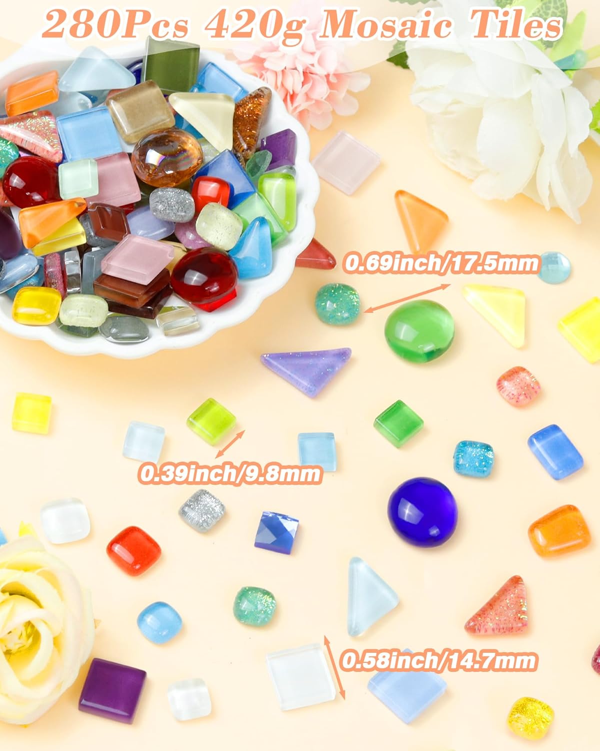 FIVEIZERO 420g Mosaic Tiles for Crafts - 280Pcs Glass Mosaic Kits, Mixed Shapes Mosaic Glass Pieces for Art, Irregular Tiny Mosaic Tile for DIY Projects, Home Decoration(Blue)