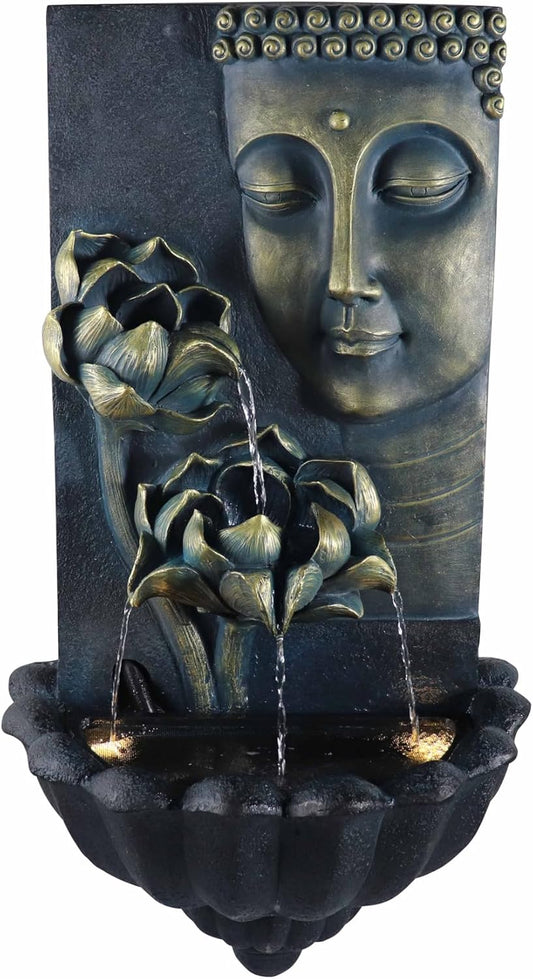 Wall-Mounted Buddha Statue Water Fountain - with Cascading Lotus Buddha Head Design, Best for Home,Gardens, Patios, Balconies Outdoor and Indoor Wall Decor,32.3''Tall