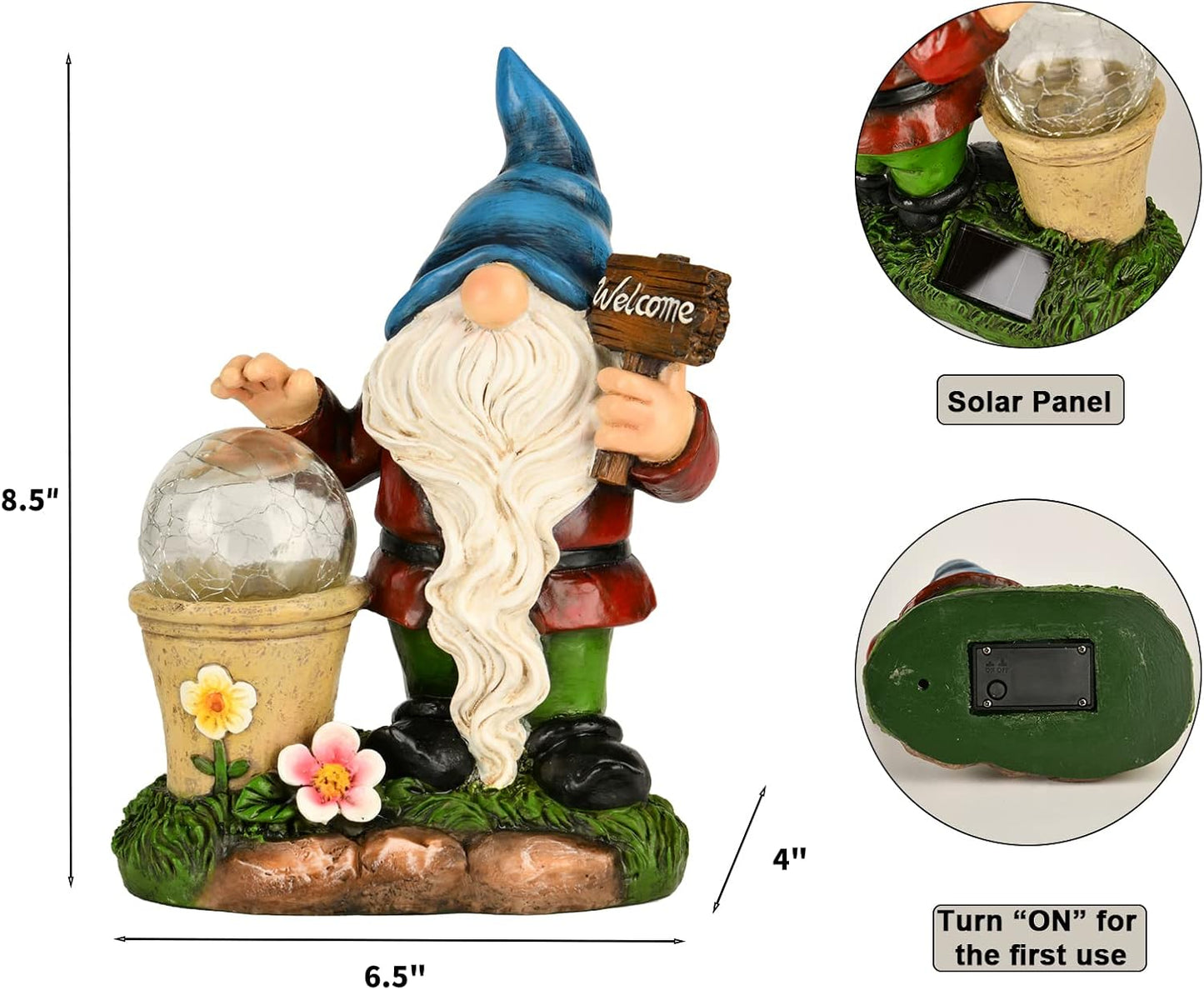 DiliComing Solar Garden Gnomes Outdoor Statues - Cute Gnome Statue with Welcome for Yard Patio Porch Lawn, Resin Gnome Figurine with Solar Light for Thanksgiving and Christmas