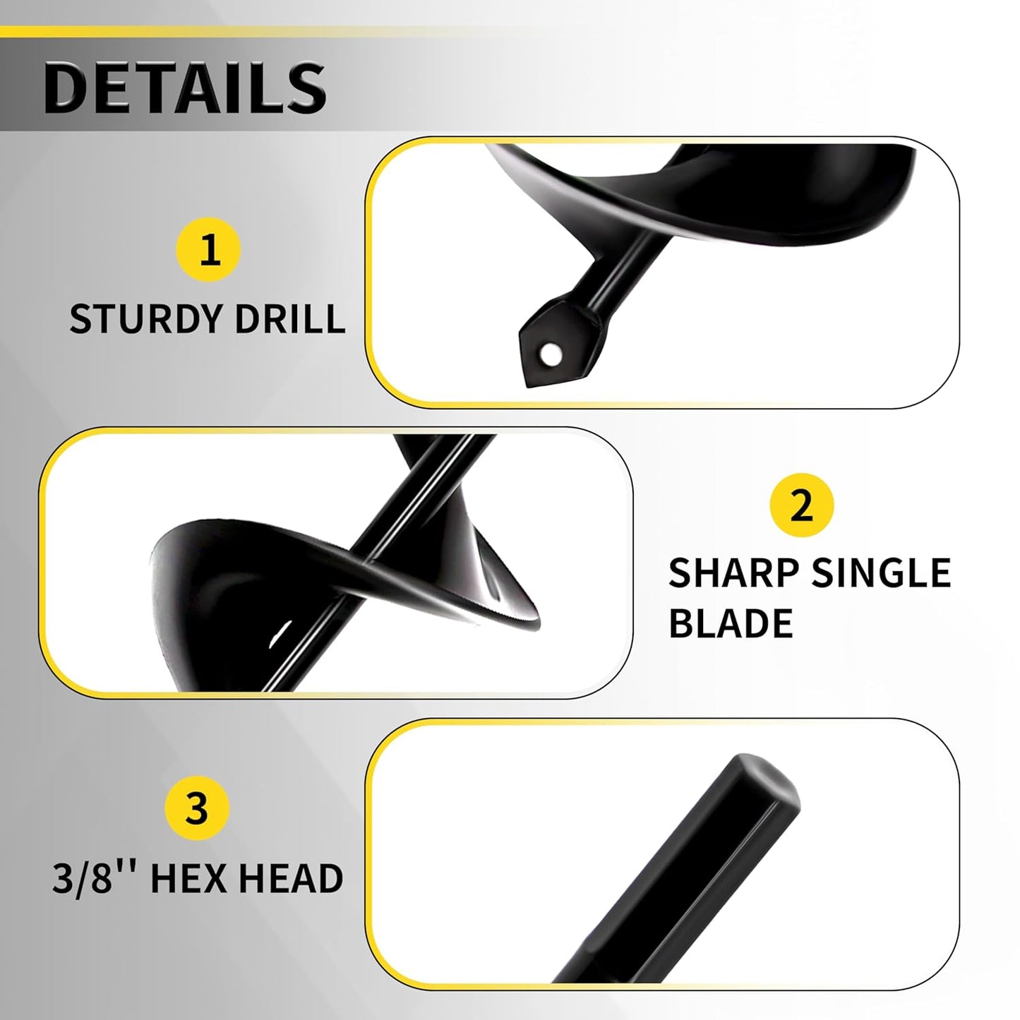 5pcs Auger Drill Bit for Planting - Plant Auger for Cordless Drill - Bulb Planter Tool for Bulbs Planting&Holes Digging - 3/8" Hex Drive Drill