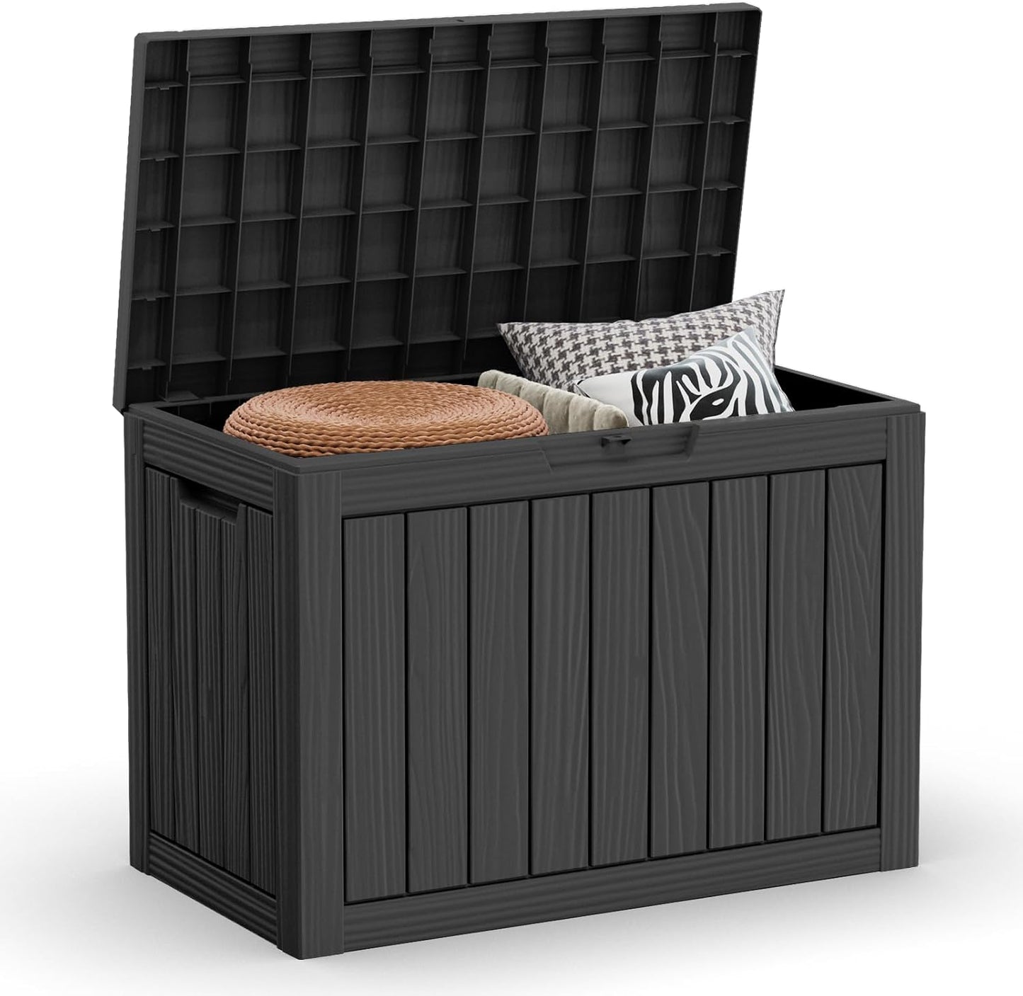47 Gallon Outdoor Deck Box,Storage Lockable Waterproof Patio Furniture,Garden Tools,Cushions,Pool Accessories Outside Storage Resin Box(Black)
