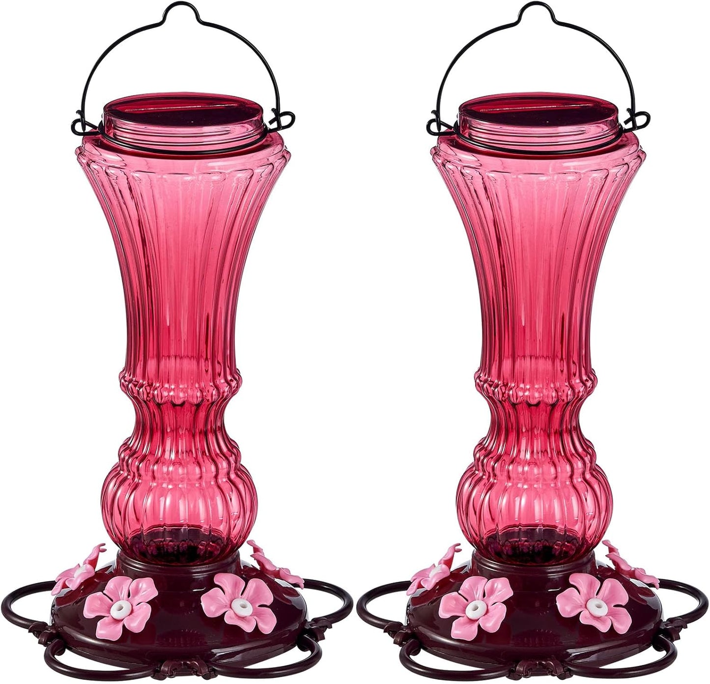 Hummingbird Feeder for Outdoors Plastic Humming Bird Nectar Feeders with 5 Flower Feeding Ports Hanging for Garden Decor, 20 oz (2 Pack