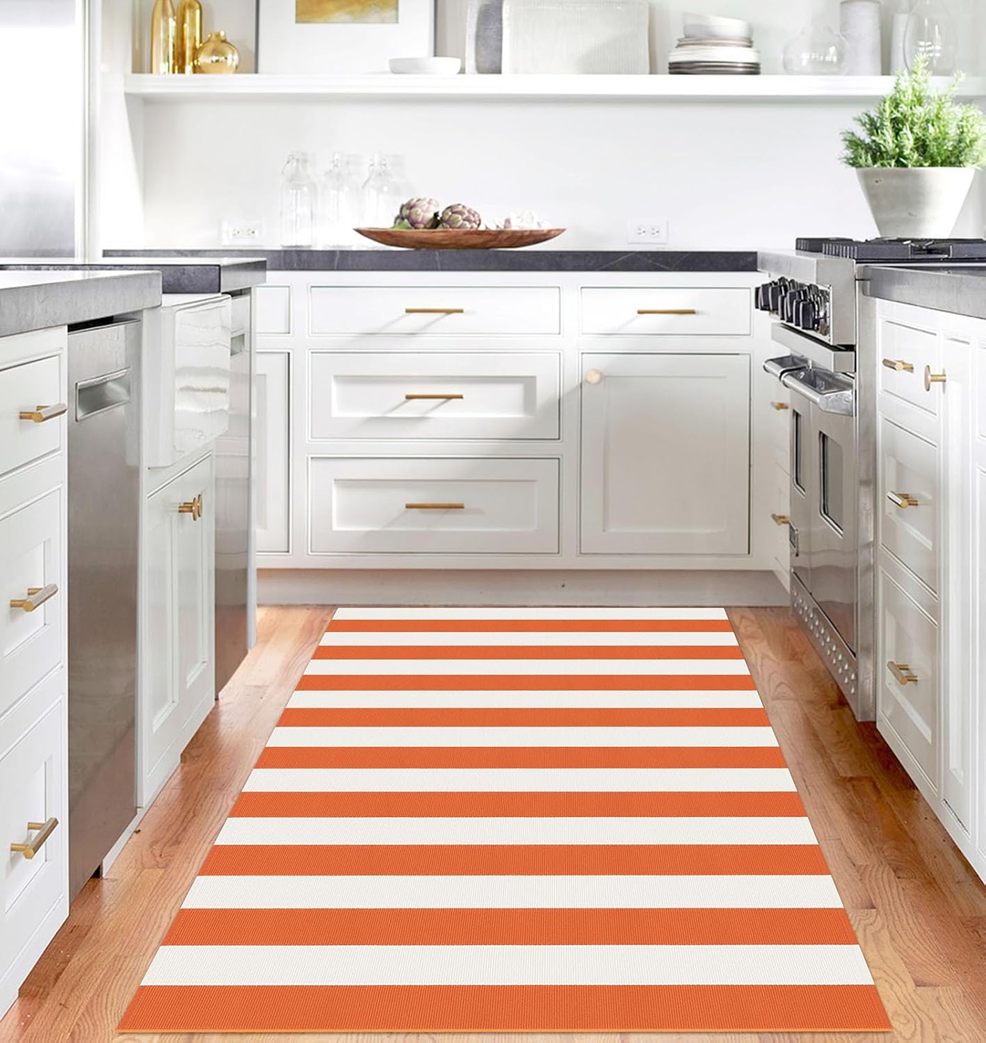 IOHOUZE Fall Door mat 4x6 Ft Orange White Striped Area Rug Washable Front Porch Rug Striped Door Mat Outside Entrance Entryway Doormat for Fall, Halloween, Thanksgiving Porch Decor