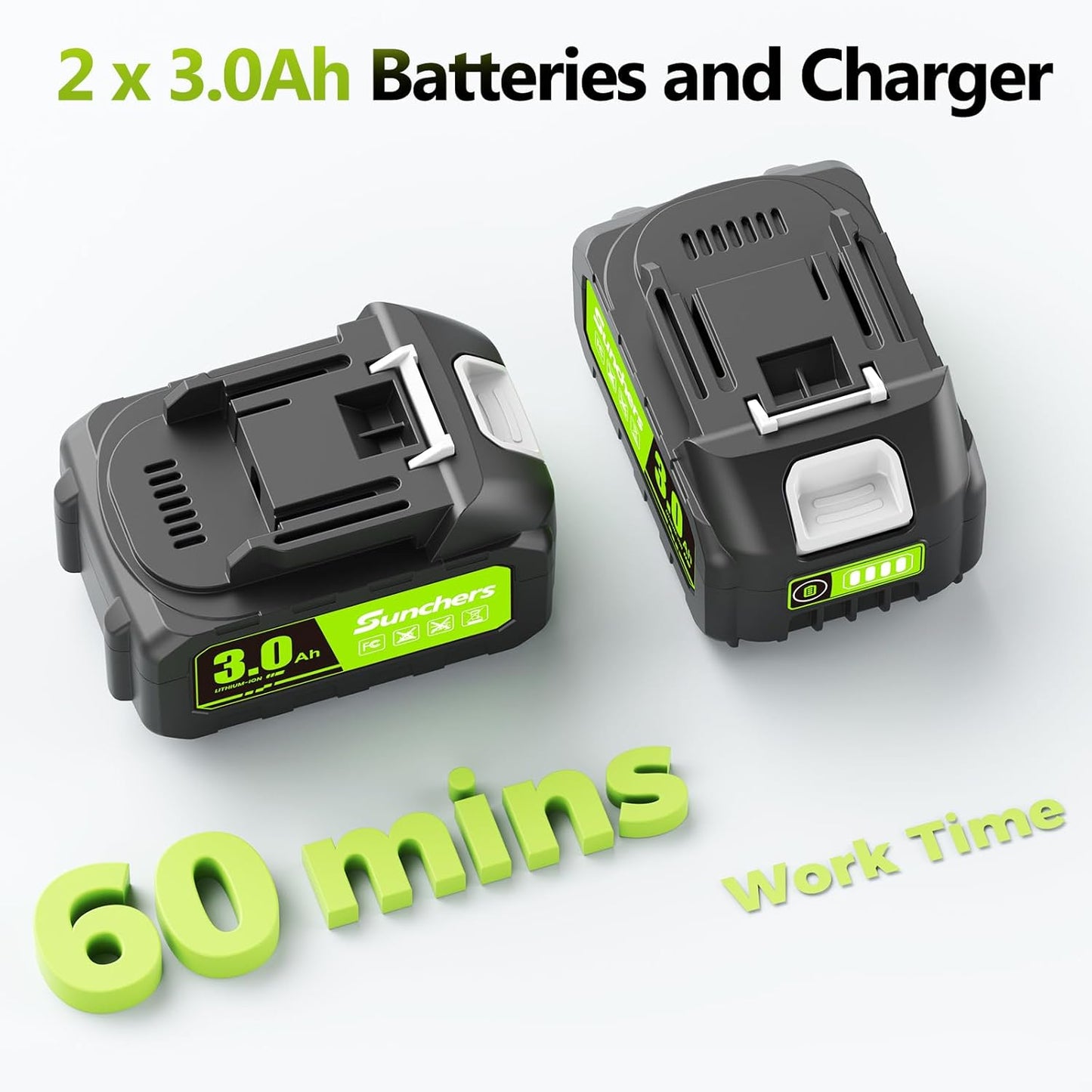 Electric Leaf Blower Cordless with 2 3.0Ah Battery and Charger, 2 Speed Mode 650CFM 280MPH Patio Tools with 2 Tubes, 20V Battery Powered Leaf Cleaner Handheld Blowers for Lawn Care, Dust, Leaves, Yard