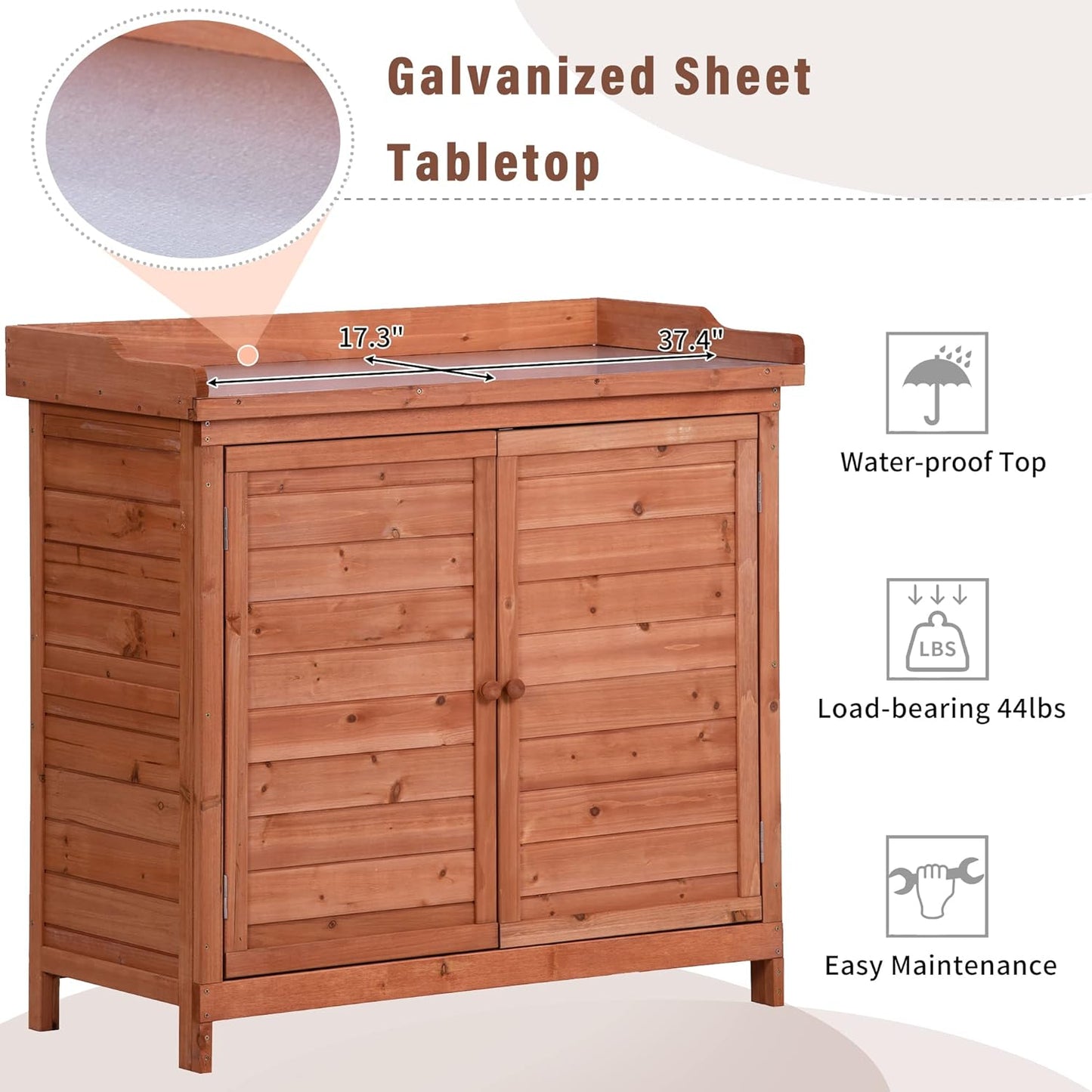 Merax Outdoor 39" Potting Bench Table, Rustic Garden Wood Workstation, Storage Cabinet with 2-Tier Shelves and Side Hook, Orange