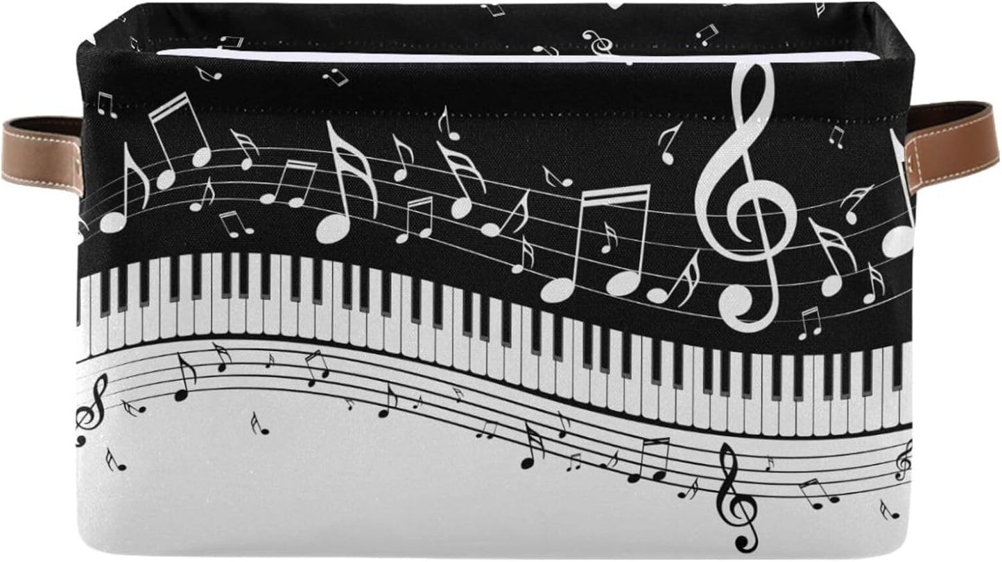 Black White Music Rectangular Storage Basket Organizer Bin Shelf Baskets For Clothes Gifts For Home Office Dorm