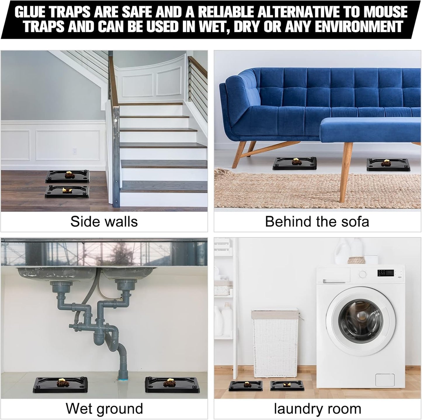 Qualirey 32 Pieces Mouse and Insect Glue Traps Baited Sticky Plastic Boards for House Rodents Heavier Adhesive Traps with Nontoxic Glue for Insects, Ready to Use, Pet Children Safe