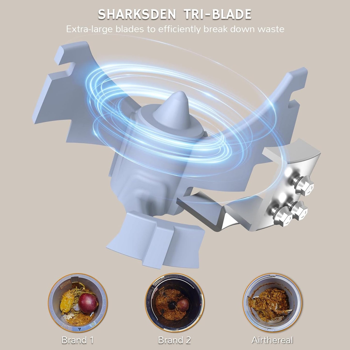 Airthereal Revive Electric Kitchen Composter, SHARKSDEN Tri-Blade, Turn Food Waste and Scraps into Dry Compost Fertilizer for Plants, R500 Gray