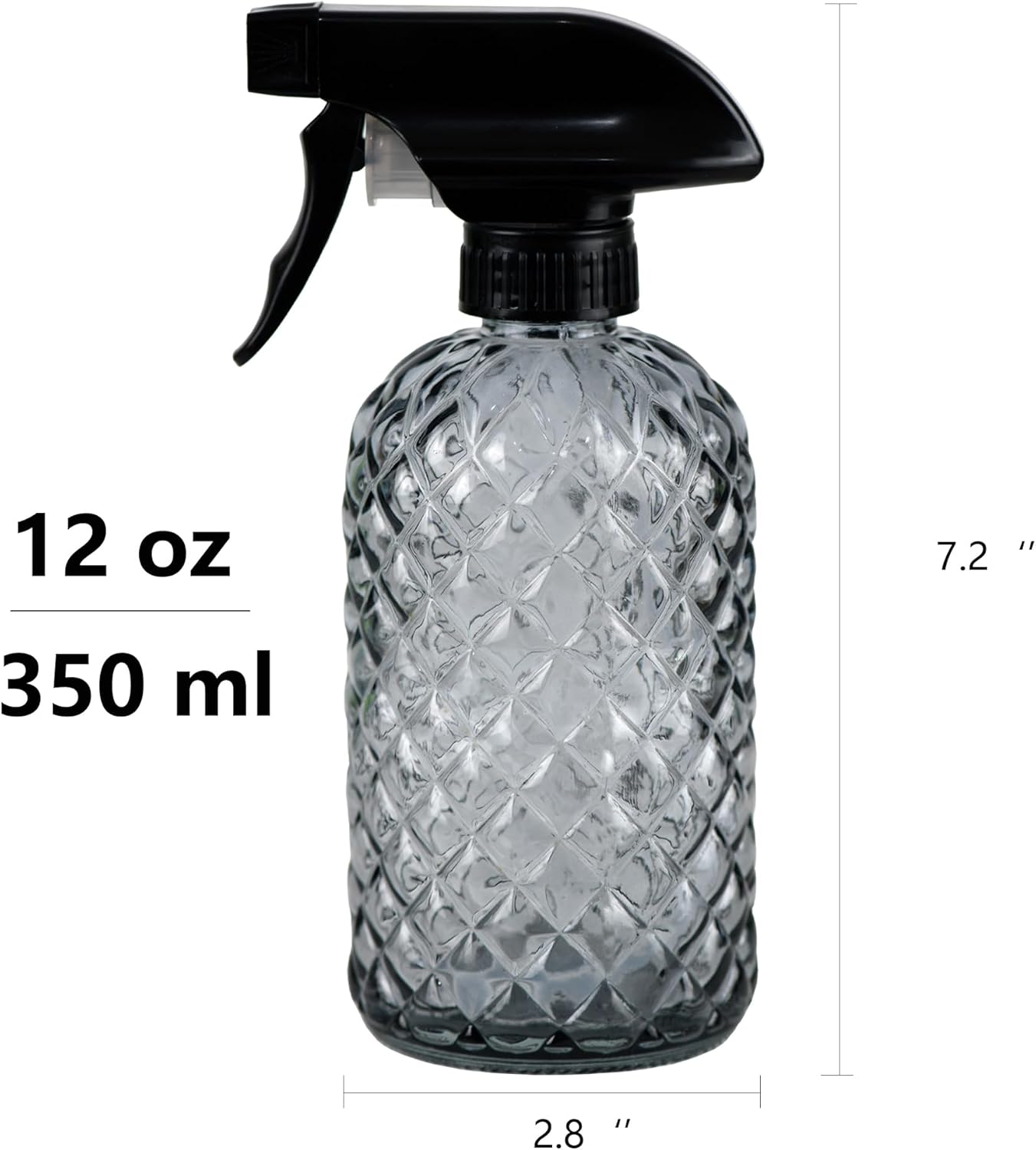 12Oz Glass Plant Spray Bottle, Gem Pattern Glass Sprayer, Watering Can with Black Plastic Top Pump, Handheld Watering Can for Indoor Outdoor Potted Plants and Greenery (Grey)
