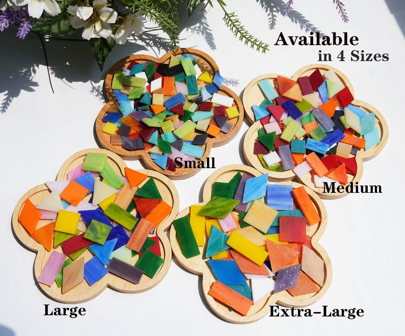 Lanyani Large Glass Tiles for Mosaic Crafts, 1.3 Pounds/250 Pieces Bright Opaque Stained Glass Tiles, Colorful Mosaic Tiles Pieces for Mosaic DIY Hobbies Home Decor, Versatile 4 Shapes Mixed
