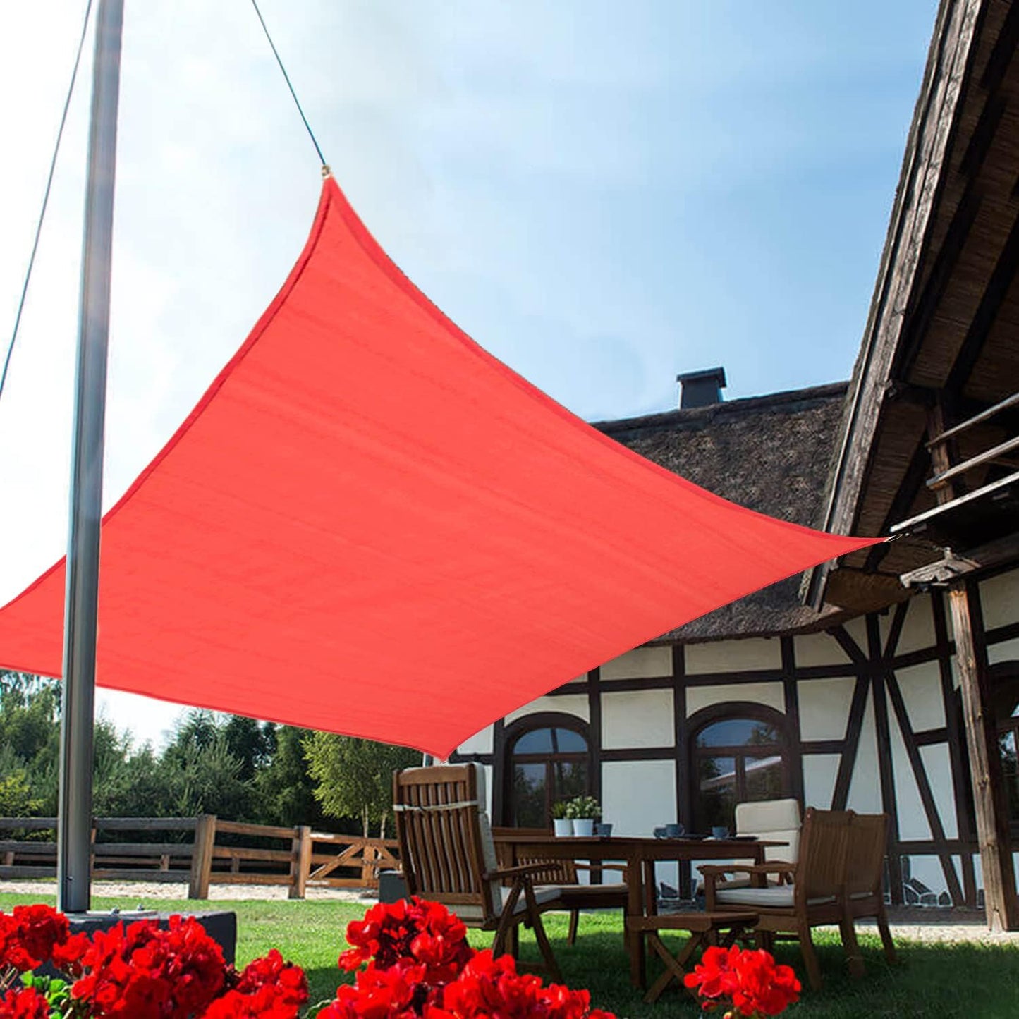 KANAGAWA Sun Shade Sail 12'x12' Scarlet Square UV Block Canopy Awning Shelter Fabric Cloth Screen for Outdoor Patio Garden Backyard
