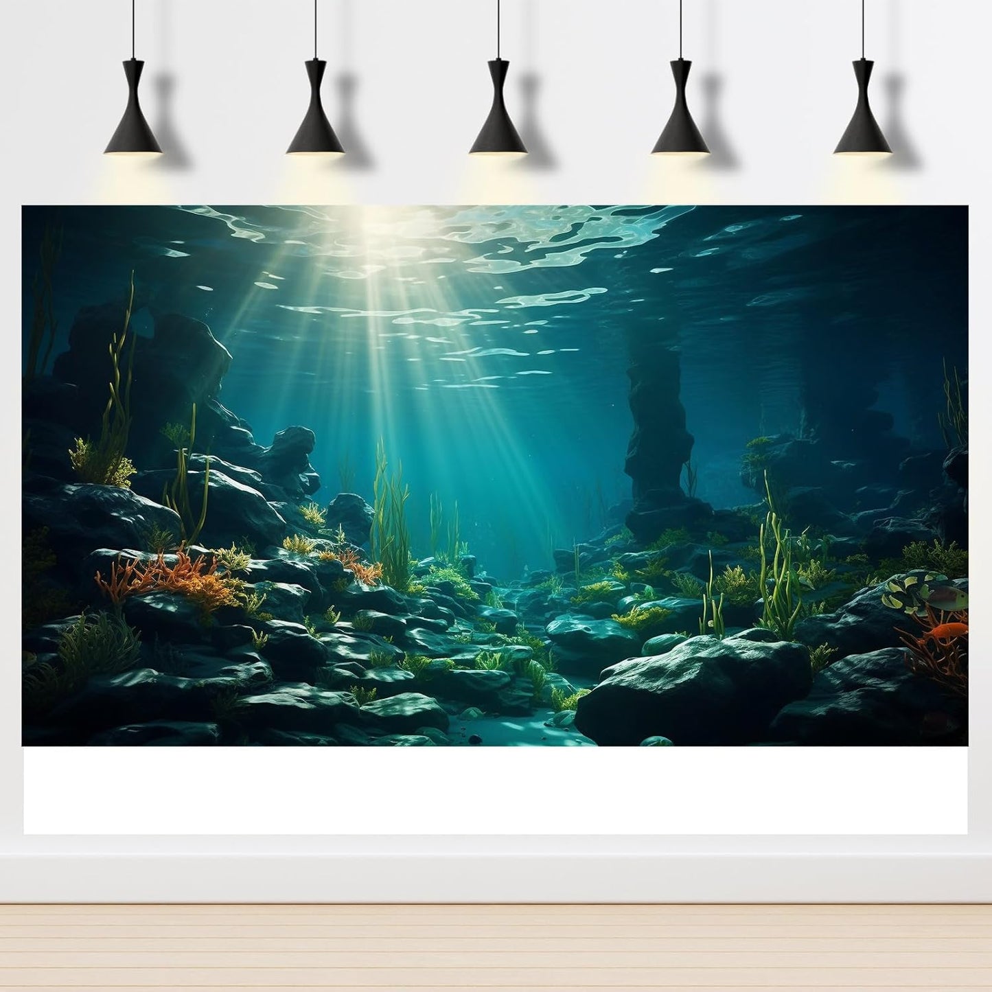 Aquarium Background Ocean Floor Fish Tank Background Underwater Coral Reef Stone Aquarium Backdrop Seaweed Background Sunlight Tank Backdrop Perfect Aquarium Backdrop Durable Vinyl 72x18in