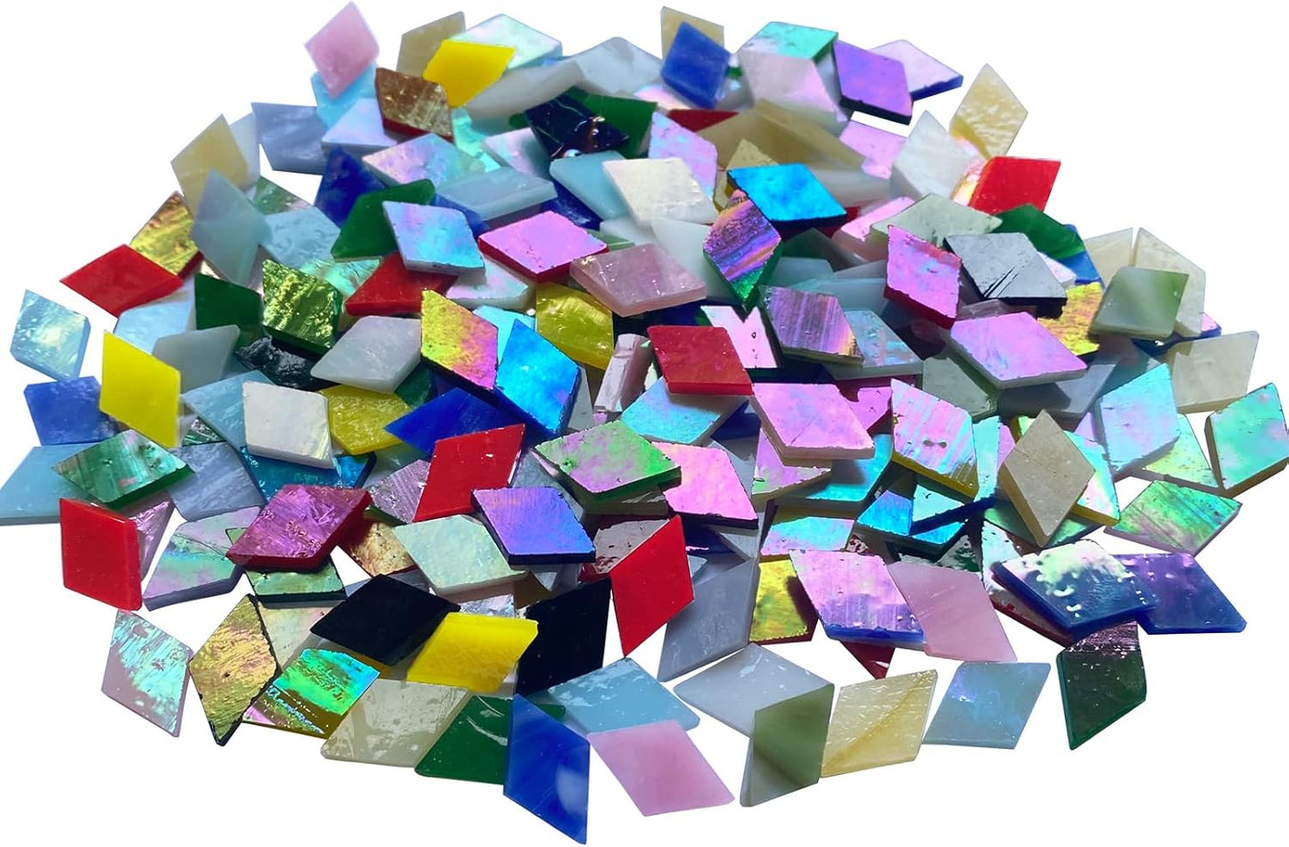 Magic Iridescent Mosaic Tiles for Crafts, 530 Pieces Colorful Stained Glass Sheets Pieces for Mosaic Projects, Diamond Shapes with Assorted Rainbow Colors