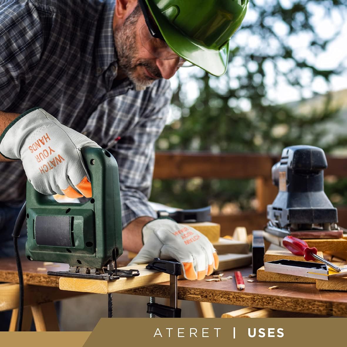 ATERET 12 Pairs Hi Vis Heavy Duty Durable Cowhigh Leather Work Gloves