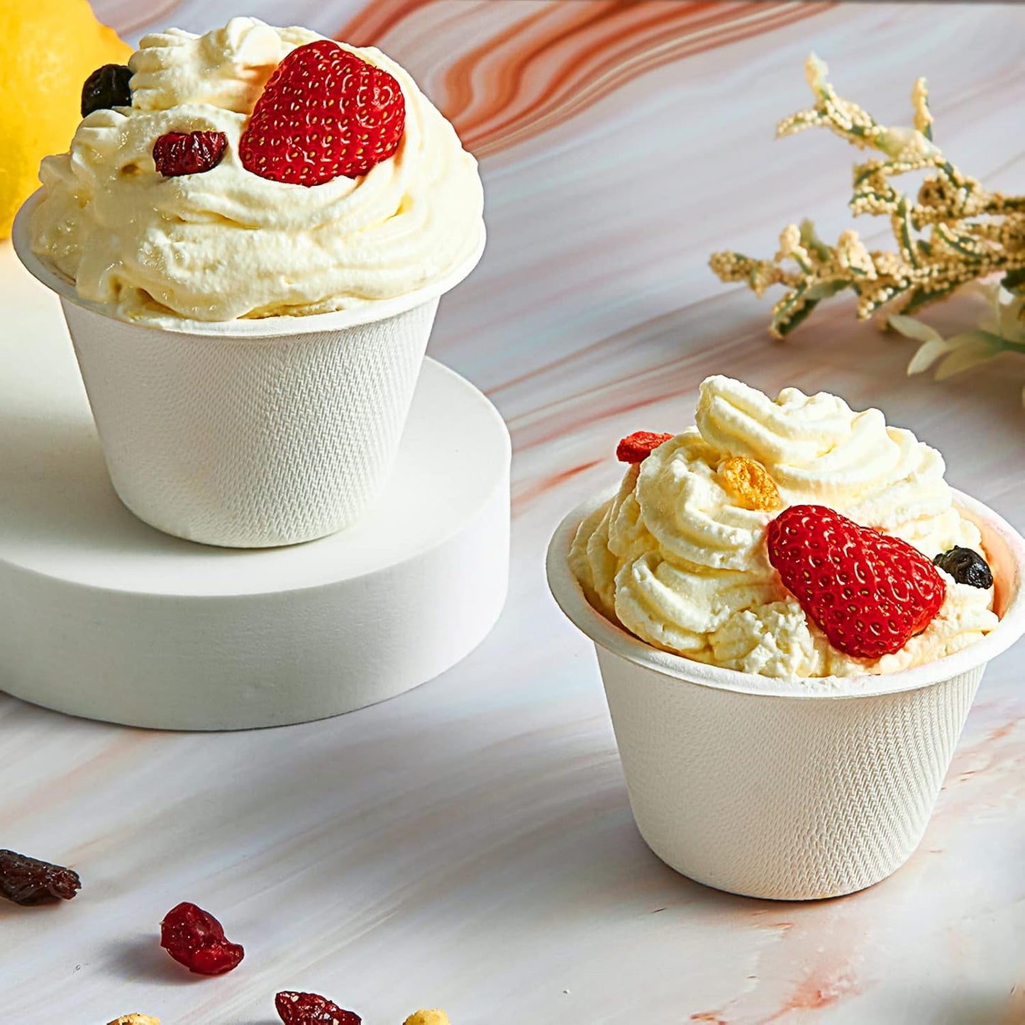 ECOLipak 200 Pack 4 oz Compostable Portion Cups, 100% Biodegradable Souffle Cups, Disposable Paper Cup for Condiment Samples