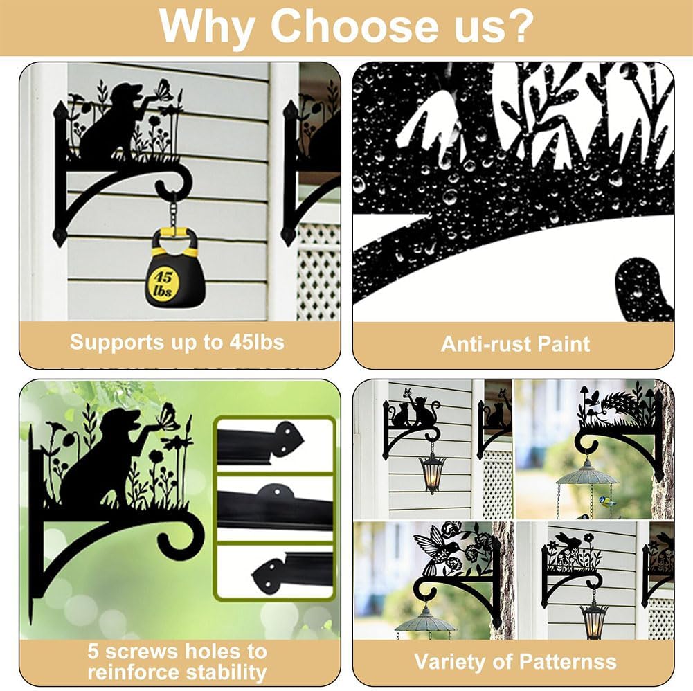 peacoblue Iron Plant Hanger Hook for Outdoor Indoor Hanging Plant Flower Fern Pot Lantern Bird Feeder,12"x15" Weather Resistant Metal Wall Holder for Porch Garden Farmhouse(Forest Bear and Mountain)