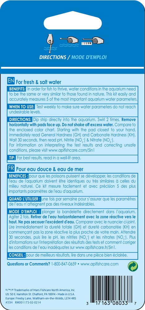 API 5-IN-1 TEST STRIPS Freshwater and Saltwater Aquarium Test Strips 4-Count Box