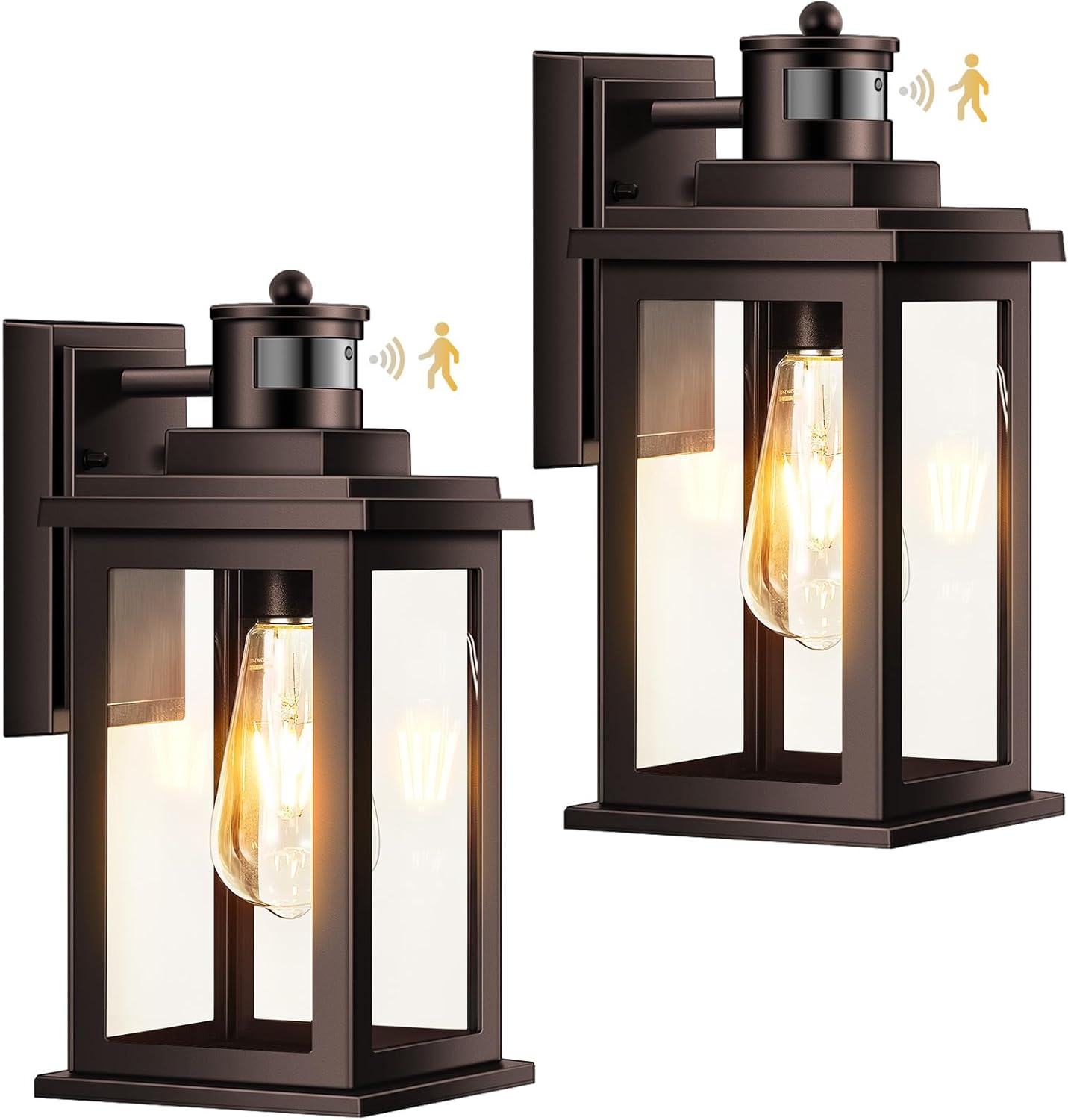 VIANIS 2 Pack Outdoor Lights for House, Brown Dusk to Dawn Motion Sensor Outdoor Light, Oil Rubbed Bronze Porch Lights Outdoor Lantern for Garden, Garage, Doorway, Aluminum,Hardwired, Non-Solar