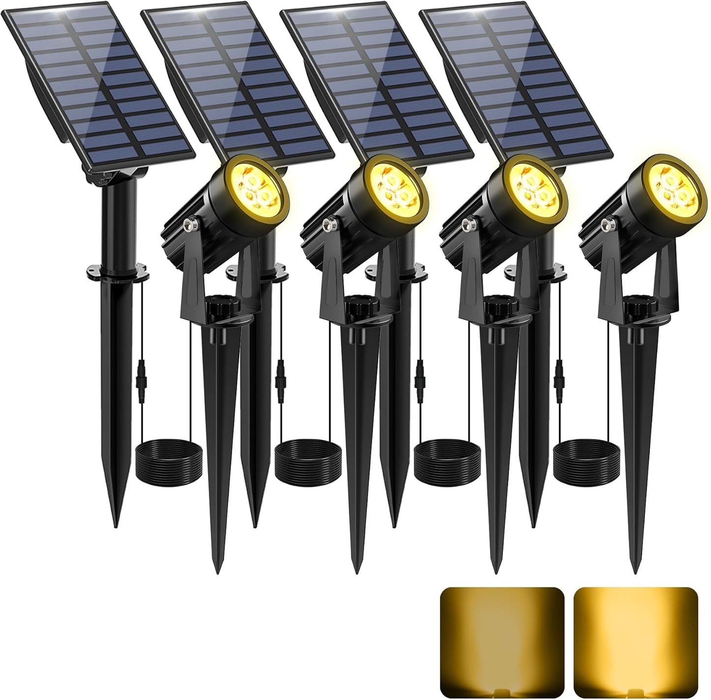 Solar Spot Lights Outdoor, Solar Landscape Spotlights IP65 Waterproof 9.8ft Cable, Auto On/Off Outdoor Wall Lights for Garden Yard Driveway Porch Walkway Pool (1-in-1 3000K Warm White 4 Pack)