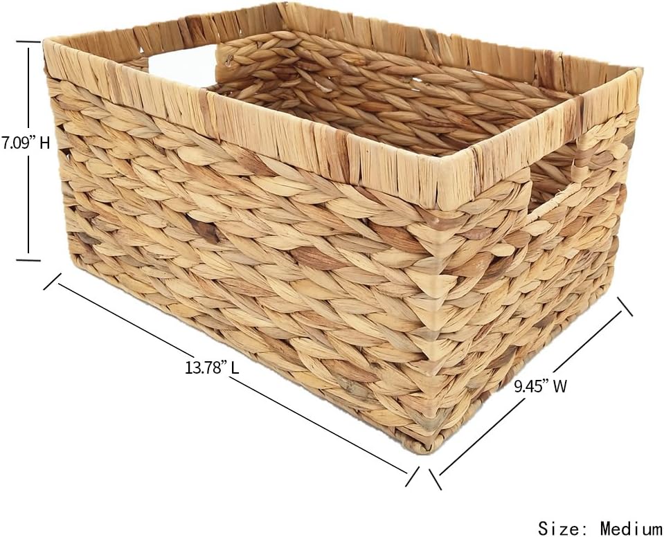 Storage Container, Natural Water Hyacinth Storage Bins Rectangular Basket,Arts and Crafts.