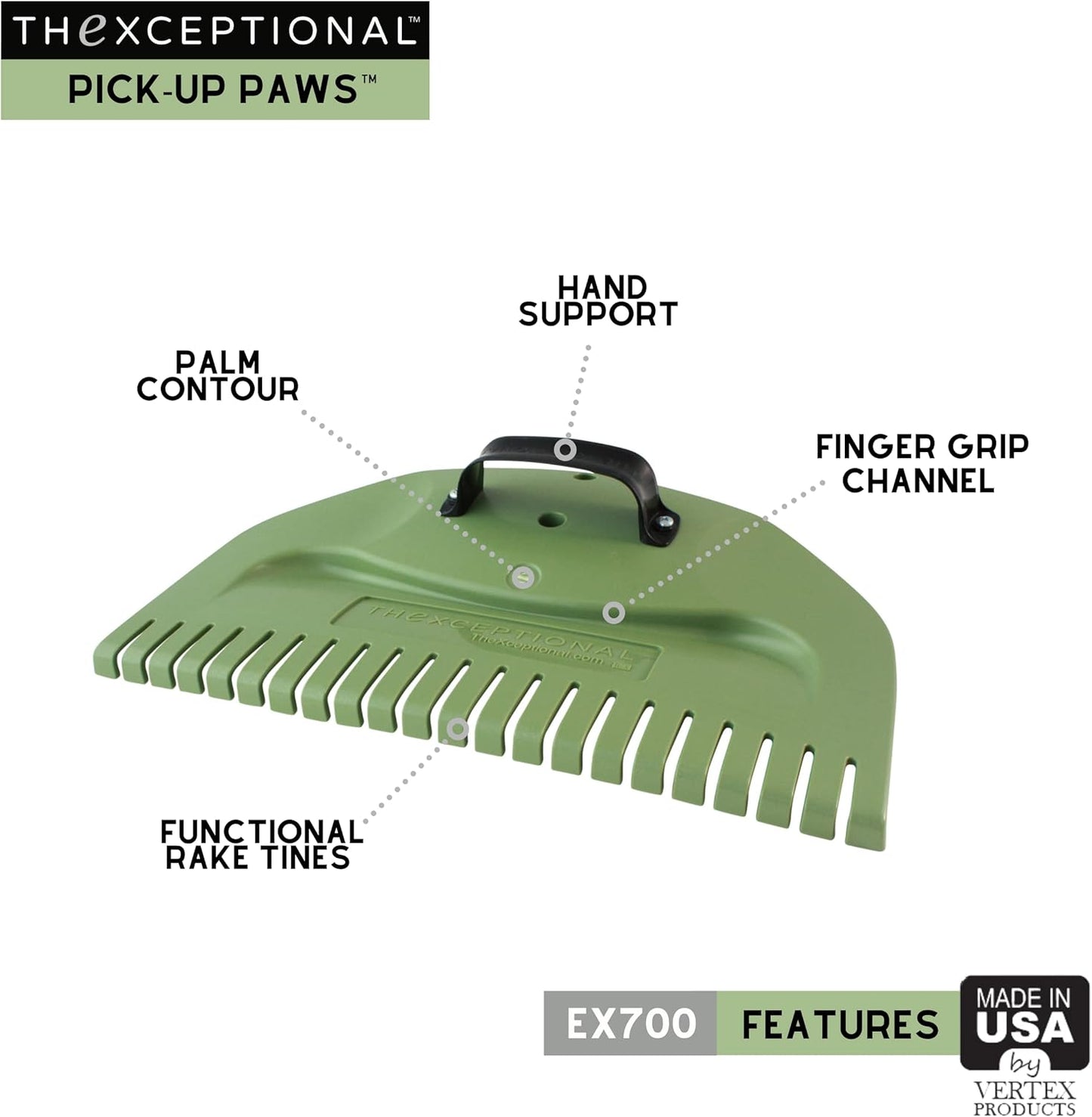 Pick-Up Paws | Premium Leaf Hand Scoops | Garden Grabber Tool for Grass, Clippings, Twigs, Debris or Needles | Set of 2 Lawn & Leaves Clean-Up Yard Rakes | Made in USA by Vertex Products | Model EX700