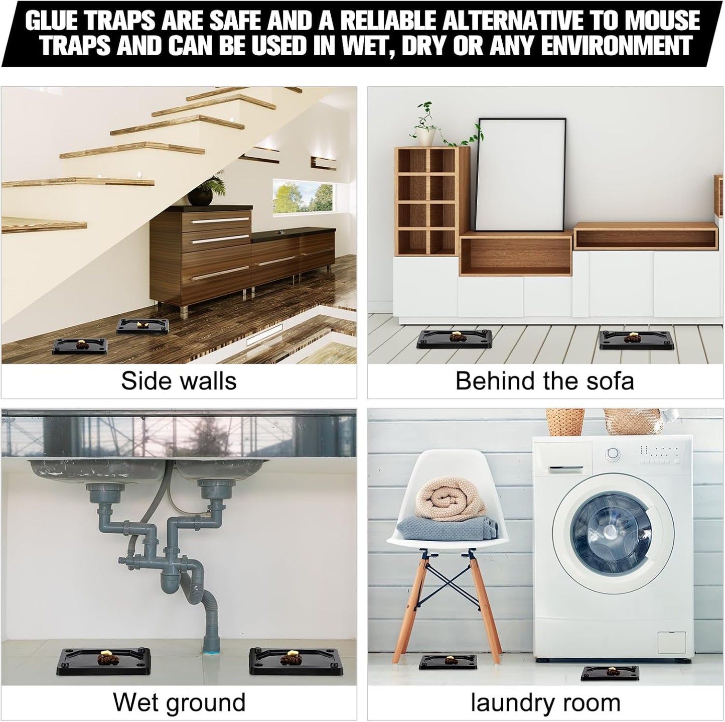 Qualirey 100 Pieces Mouse and Insect Glue Traps Baited Sticky Plastic Boards for House Rodents Heavier Adhesive Traps with Nontoxic Glue for Insects, Ready to Use, Pet Children Safe