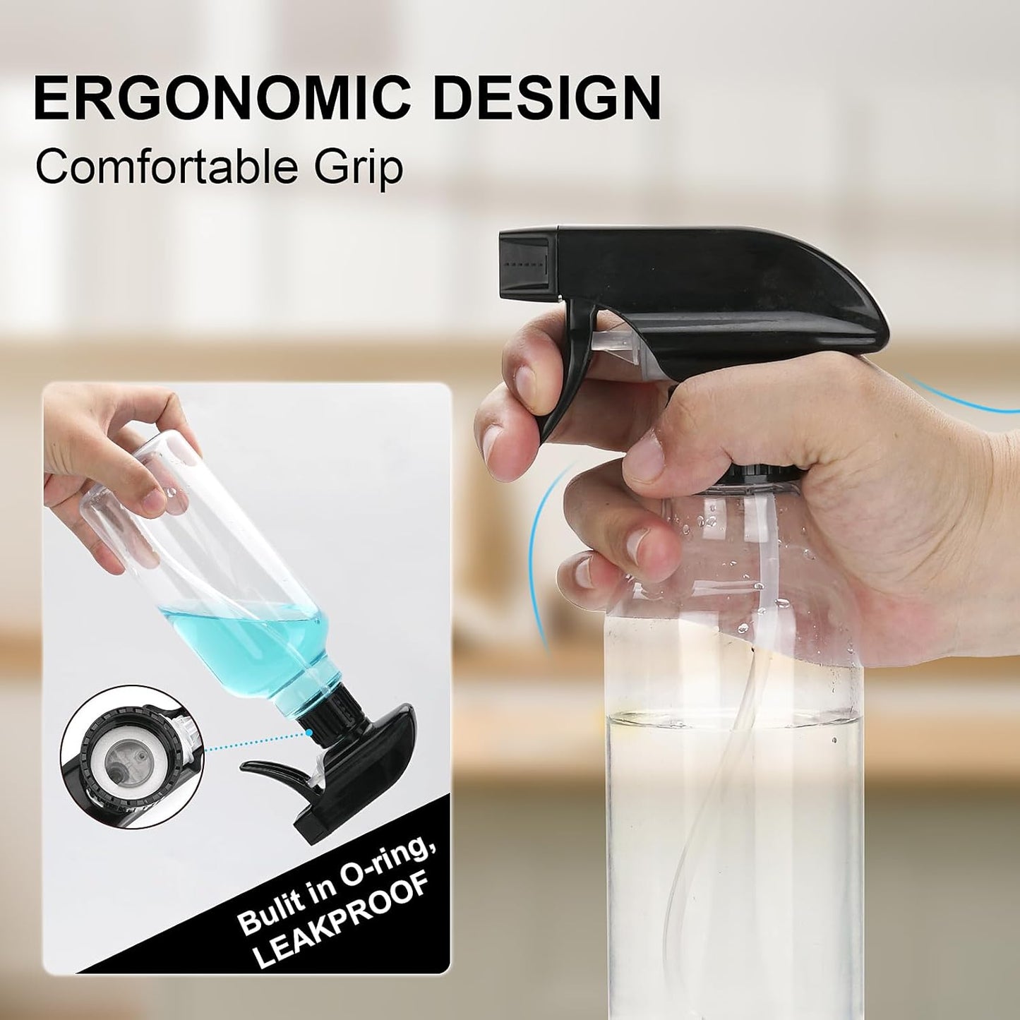 Spray Bottles 16.9oz Plastic Empty Spray Bottle for Hair Mist/Stream Spraying Heavy Duty Water Spray Bottles for Cleaning Solutions, Plants, Essential Oils 2 Pack (16.9oz)