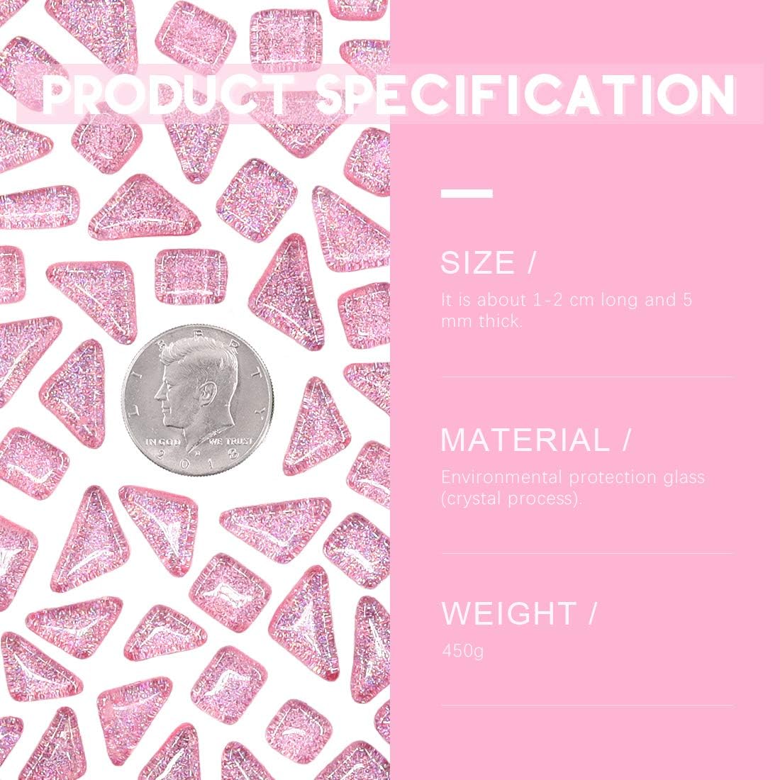 Swpeet 1 Pound Pink Shine Crystal Series Mosaic Tiles Assortment Kit, Square and Triangle Genuine Mosaic Tiles Glitter Crystal Mosaic Perfect for Home Decoration Crafts