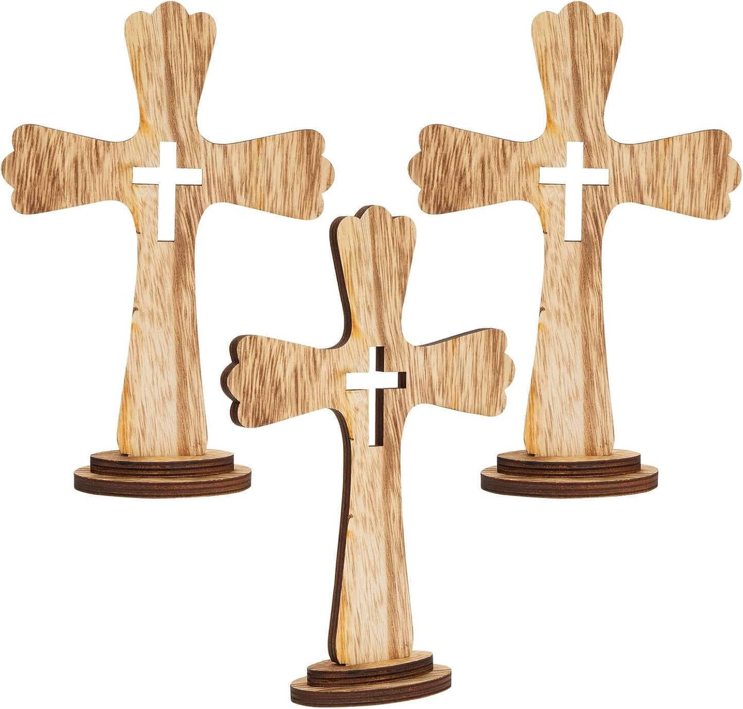Juvale 3-Pack Wooden Cross Baptism Centerpieces - 6 x 2 x 9 In Brown Rustic Wood - Baptism Decor & First Communion Centerpieces for Tables - Wooden Crosses for Crafts