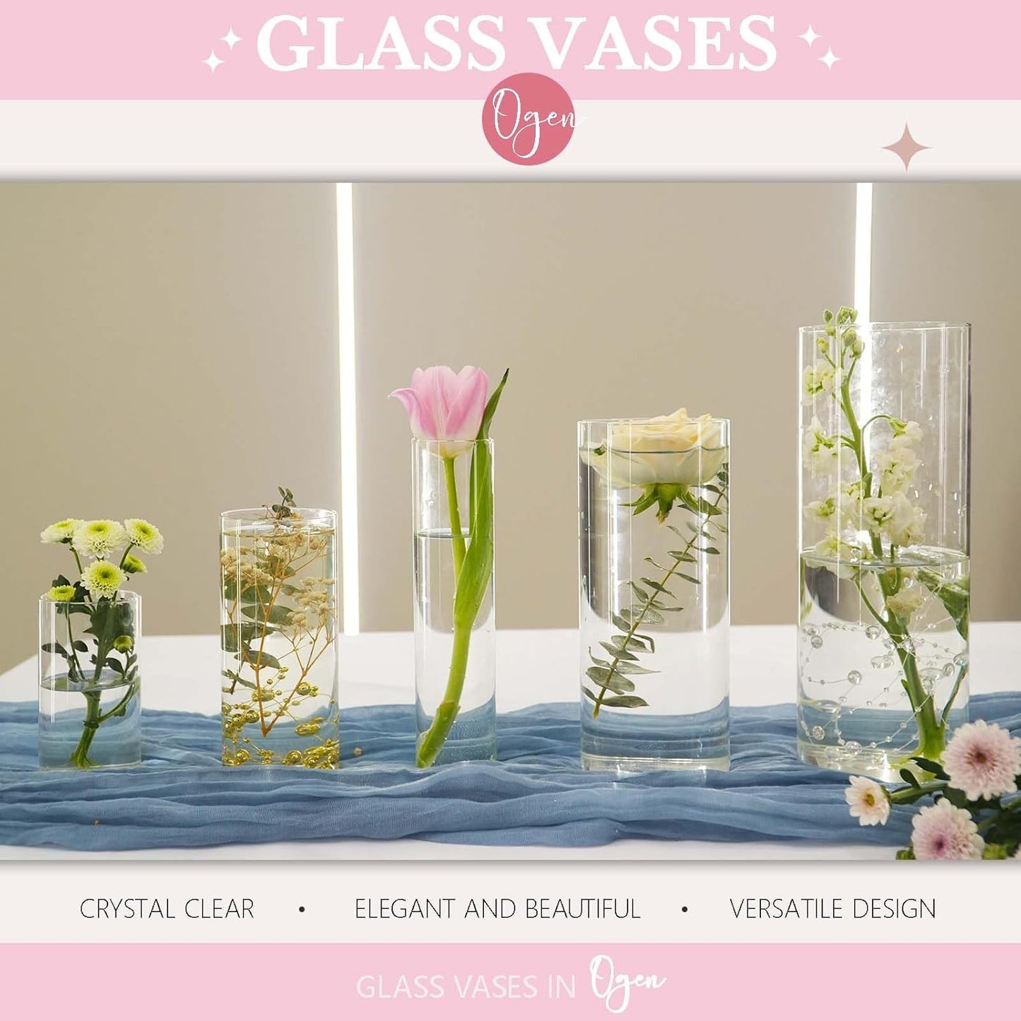 30pcs Glass Vase Cylinder Vases for Centerpieces Small Flower Glass Clear Vases Home Decor Centerpiece Table Flower Vase Decorations for Wedding Decoration＆Holiday Mixed Sizes Tall