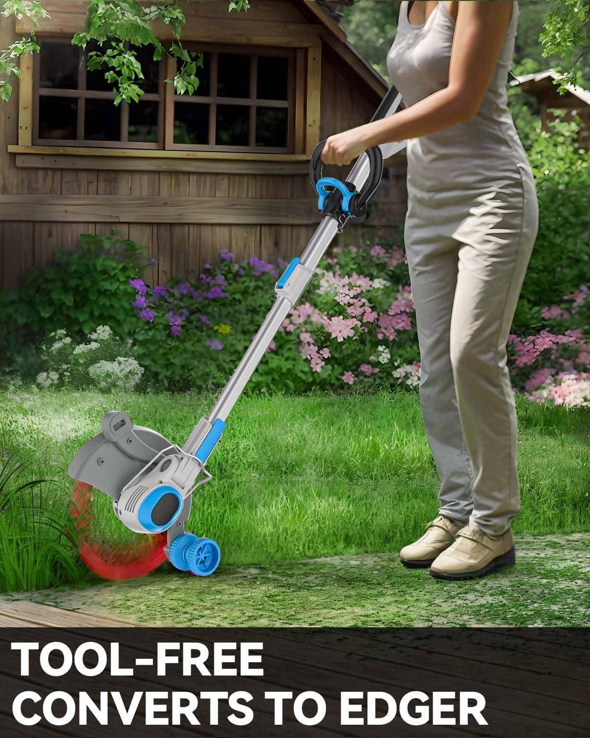 Weed Wacker Cordless, 20V MAX* 4.0Ah Battery Operated, Runing Time 75 mins, Weight only 5.2 lbs, Bladed Edger/Trimmer/Mower in 1 (with 4.0Ah Battery)