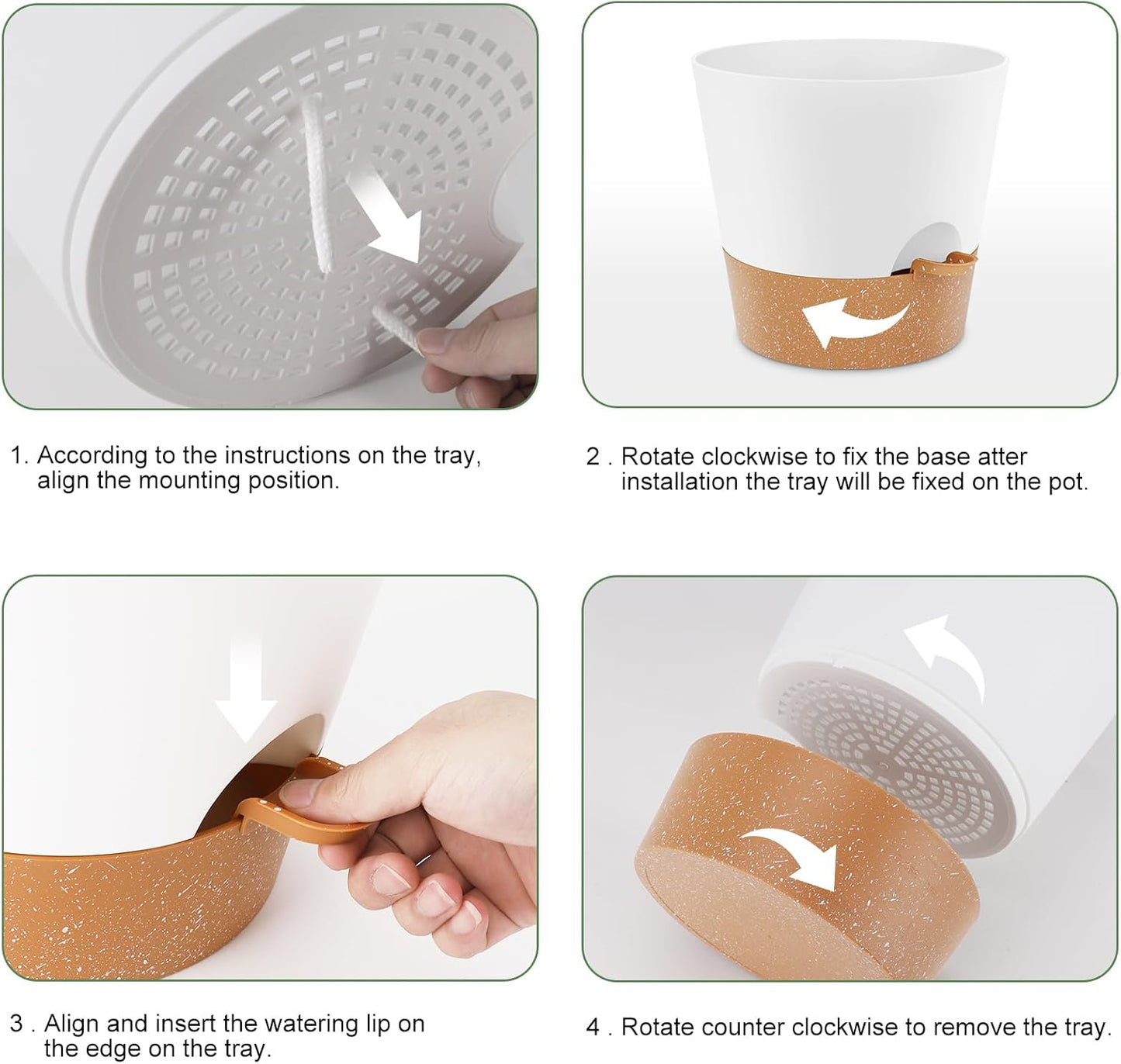 10 inch Plant Pots, Self-Watering Planters with Drainage Holes & Saucers for Indoor and Outdoor Plants (2-Pack,White